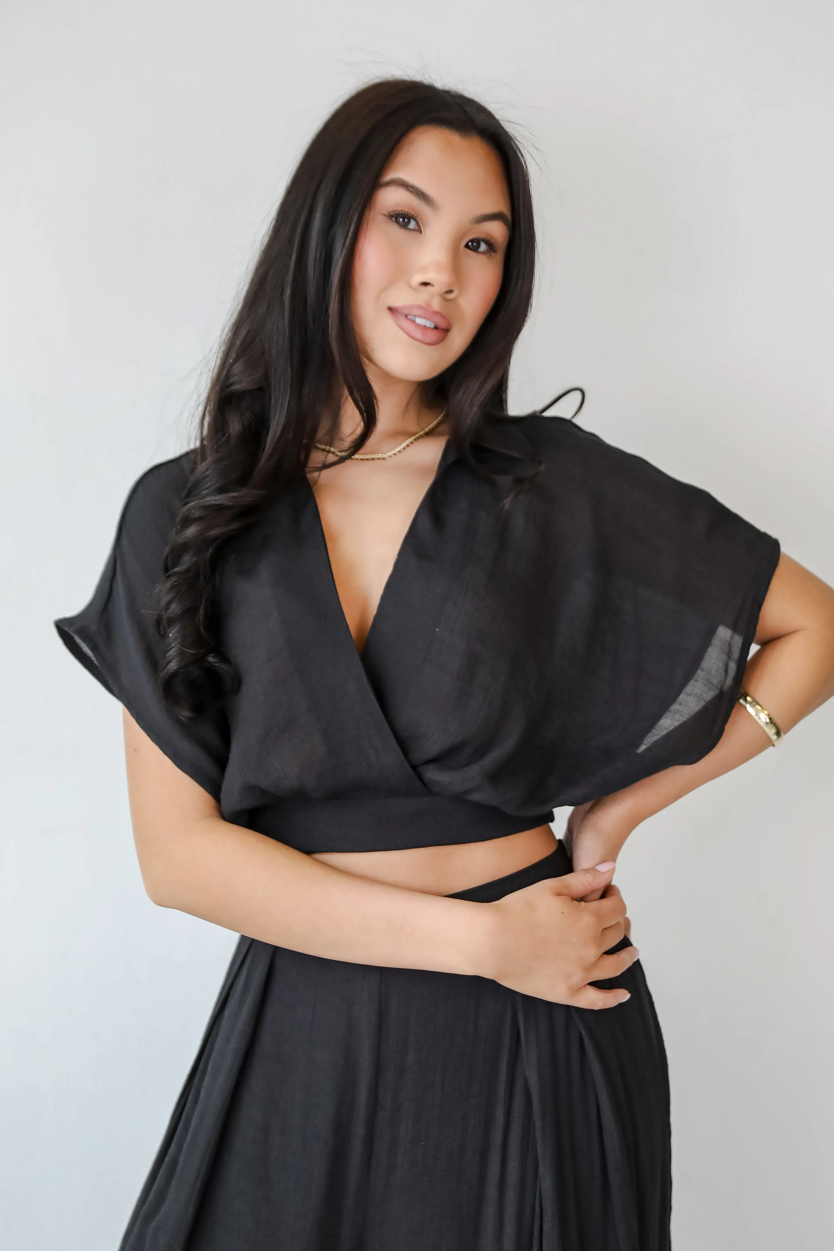 FINAL SALE - Delightful Direction Black Cropped Blouse - DU DEAL