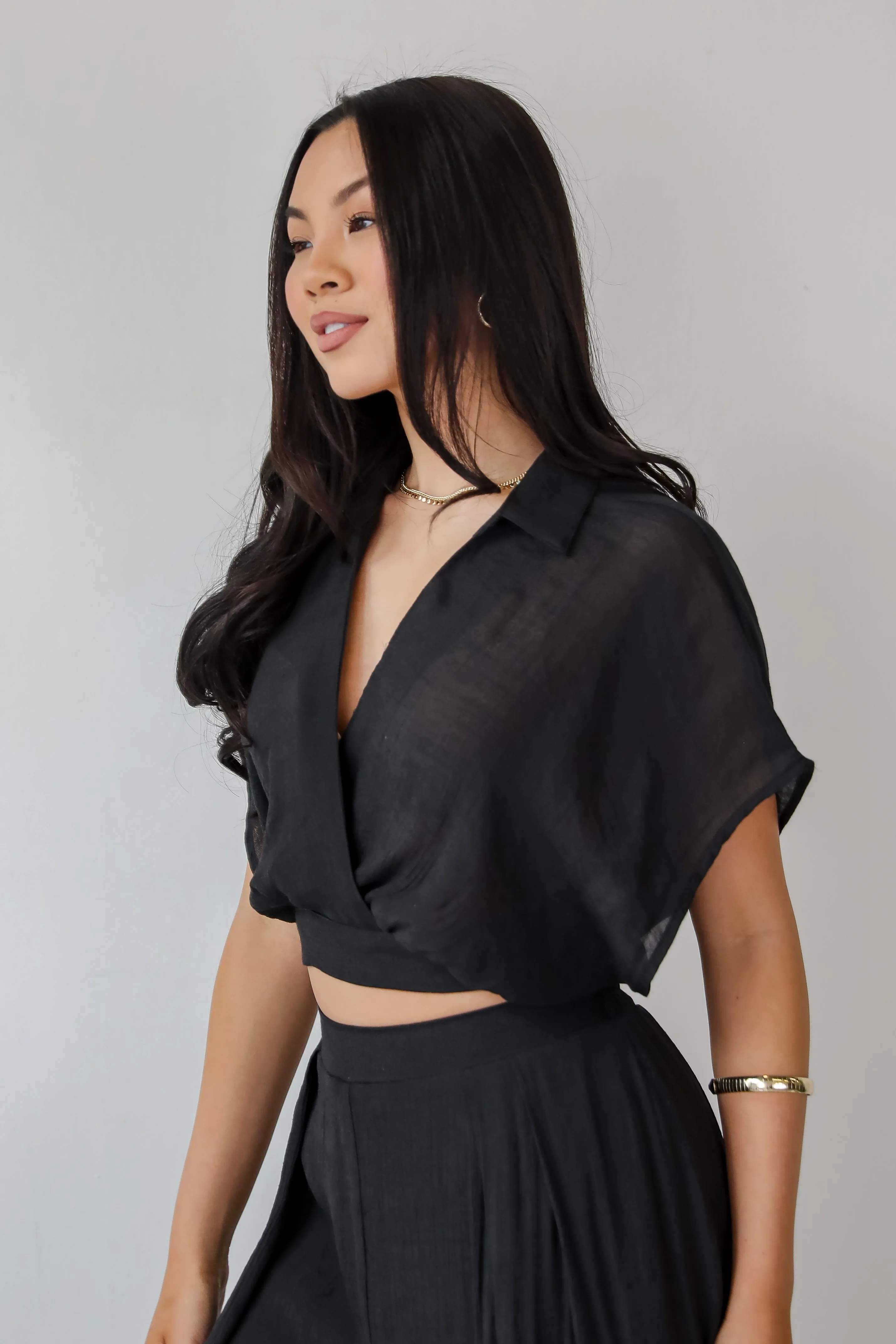 FINAL SALE - Delightful Direction Black Cropped Blouse - DU DEAL