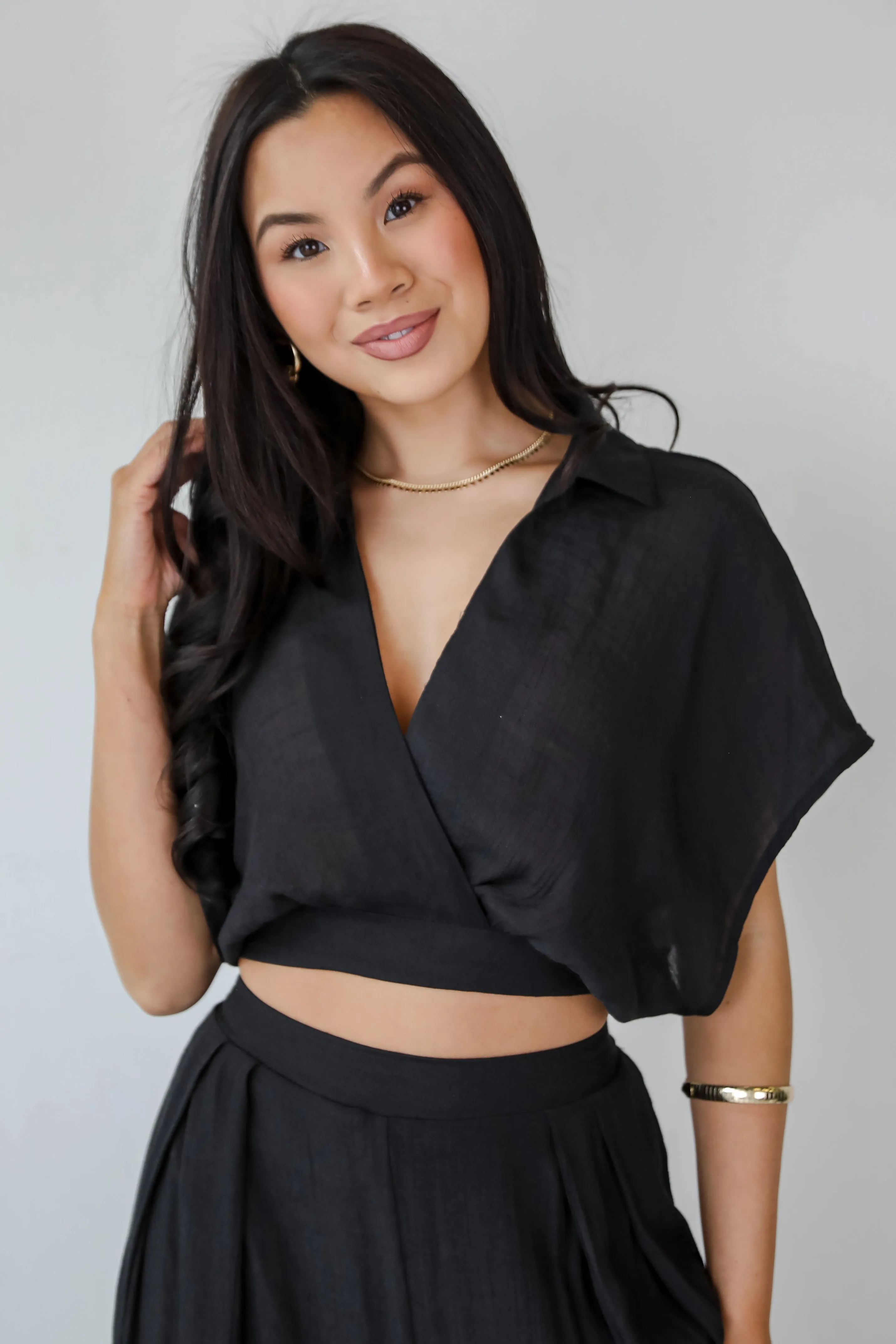 FINAL SALE - Delightful Direction Black Cropped Blouse - DU DEAL