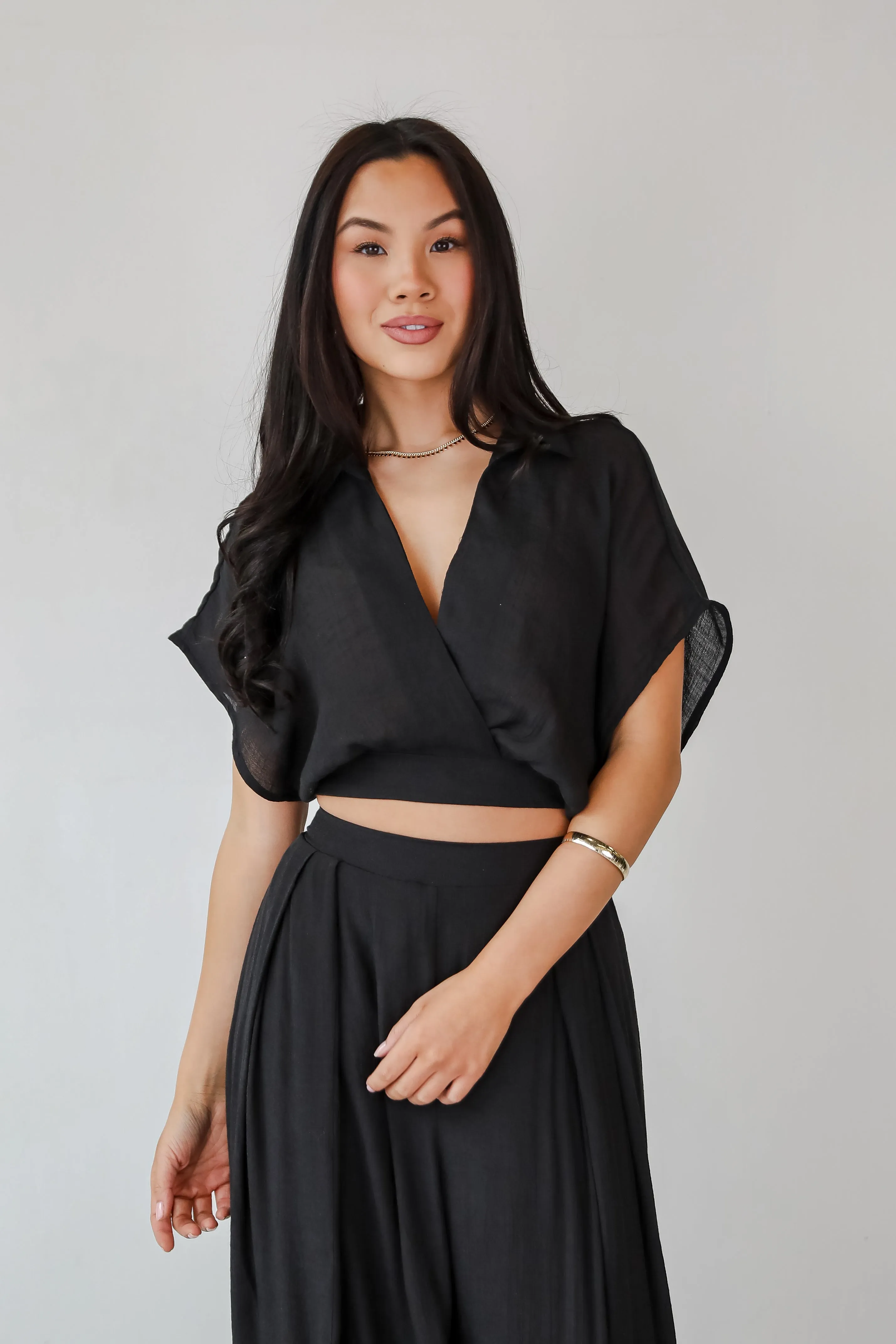 FINAL SALE - Delightful Direction Black Cropped Blouse - DU DEAL
