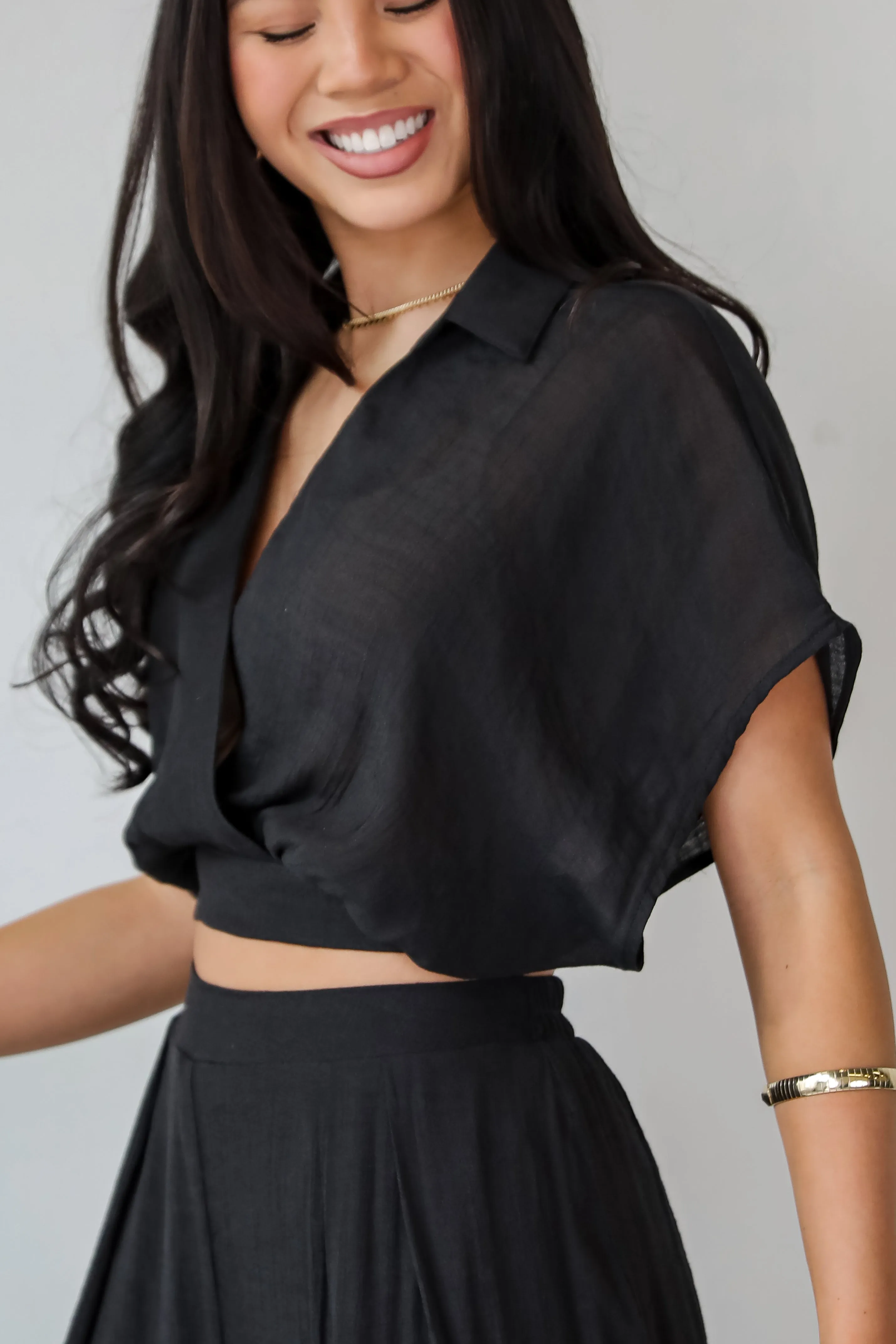 FINAL SALE - Delightful Direction Black Cropped Blouse - DU DEAL