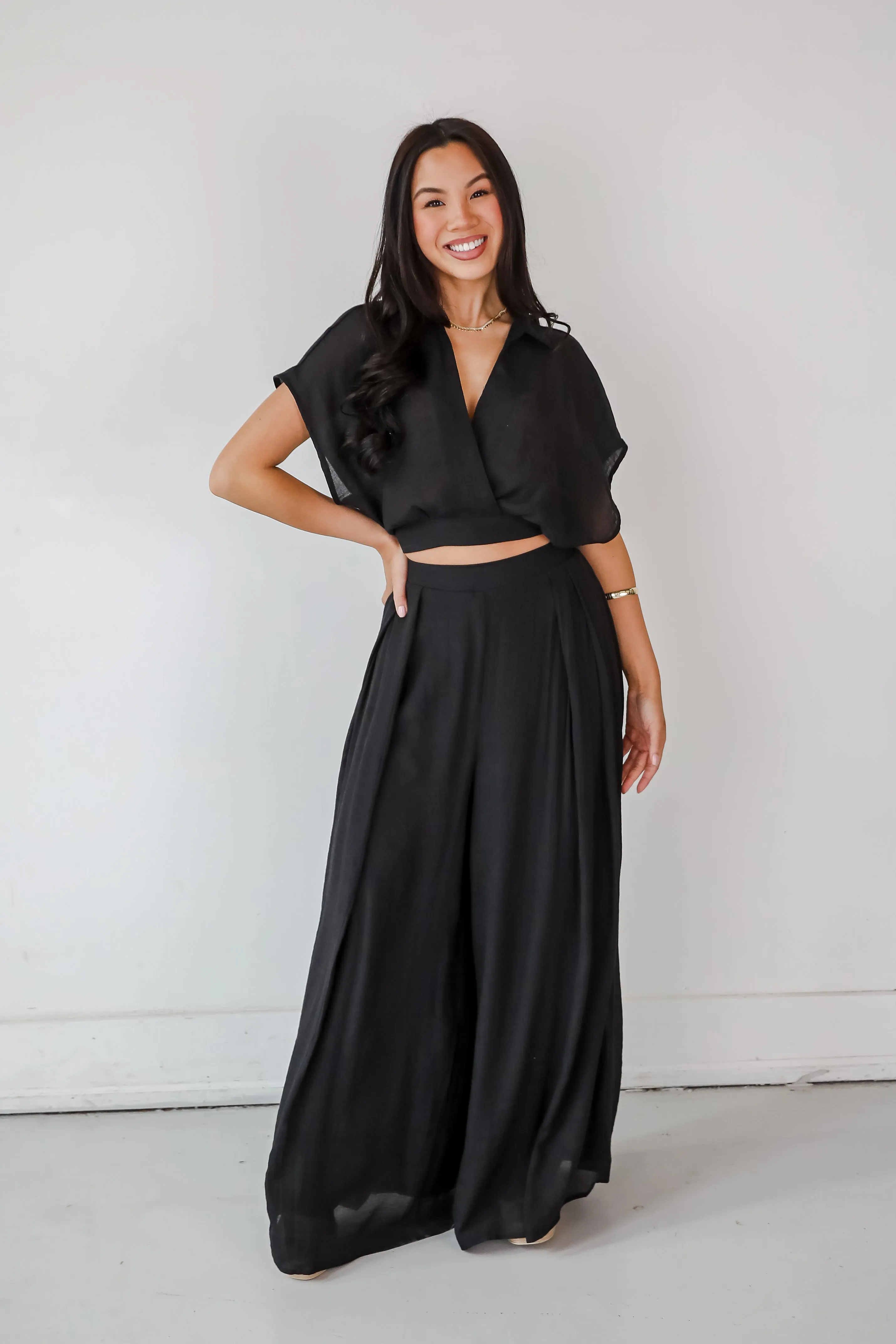 FINAL SALE - Delightful Direction Black Cropped Blouse - DU DEAL