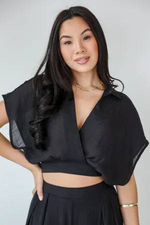 FINAL SALE - Delightful Direction Black Cropped Blouse - DU DEAL