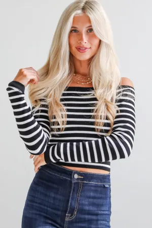 FINAL SALE - Desirable Aesthetic Black Striped Off-The-Shoulder Ribbed Top