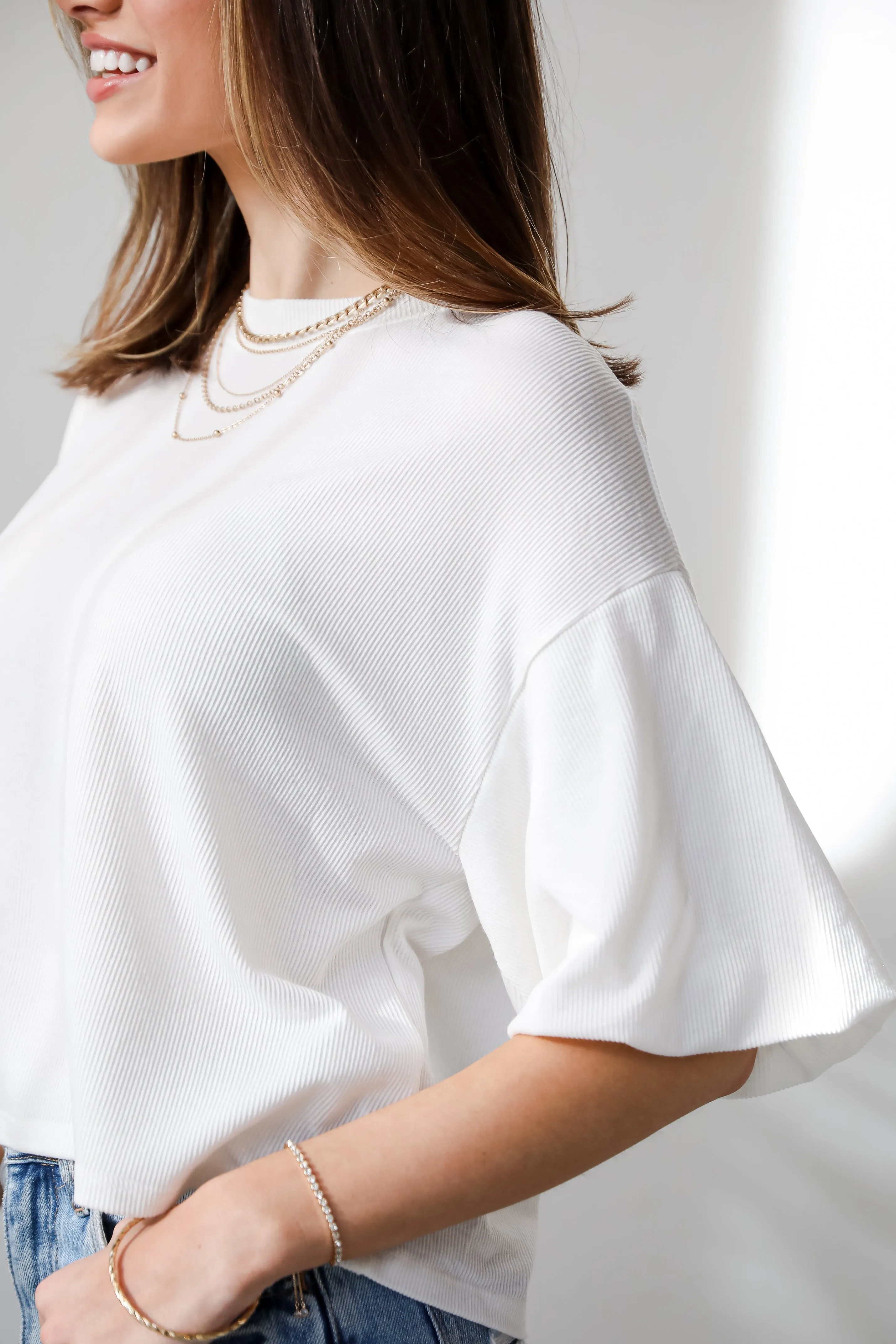 FINAL SALE - Effortless Behavior Ivory Ribbed Puff Sleeve Top
