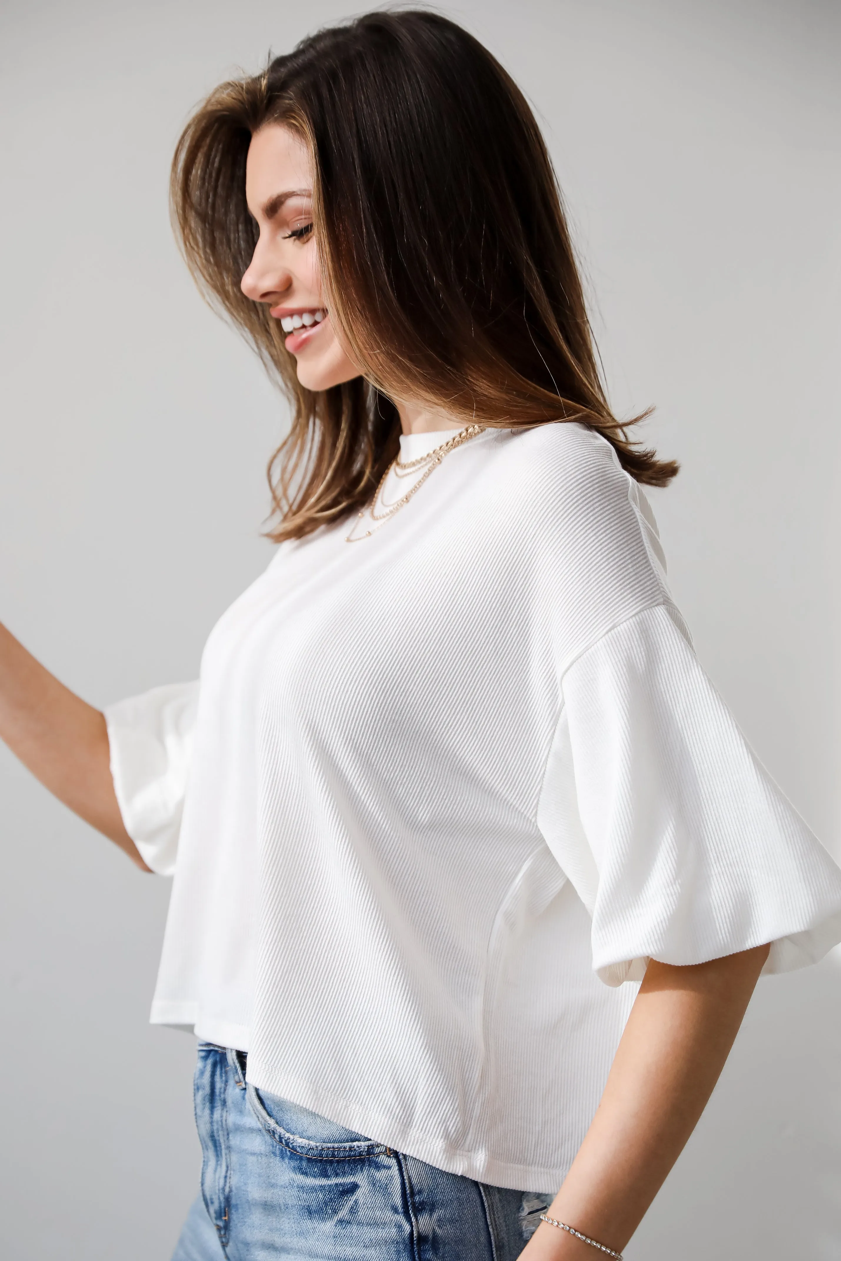 FINAL SALE - Effortless Behavior Ivory Ribbed Puff Sleeve Top