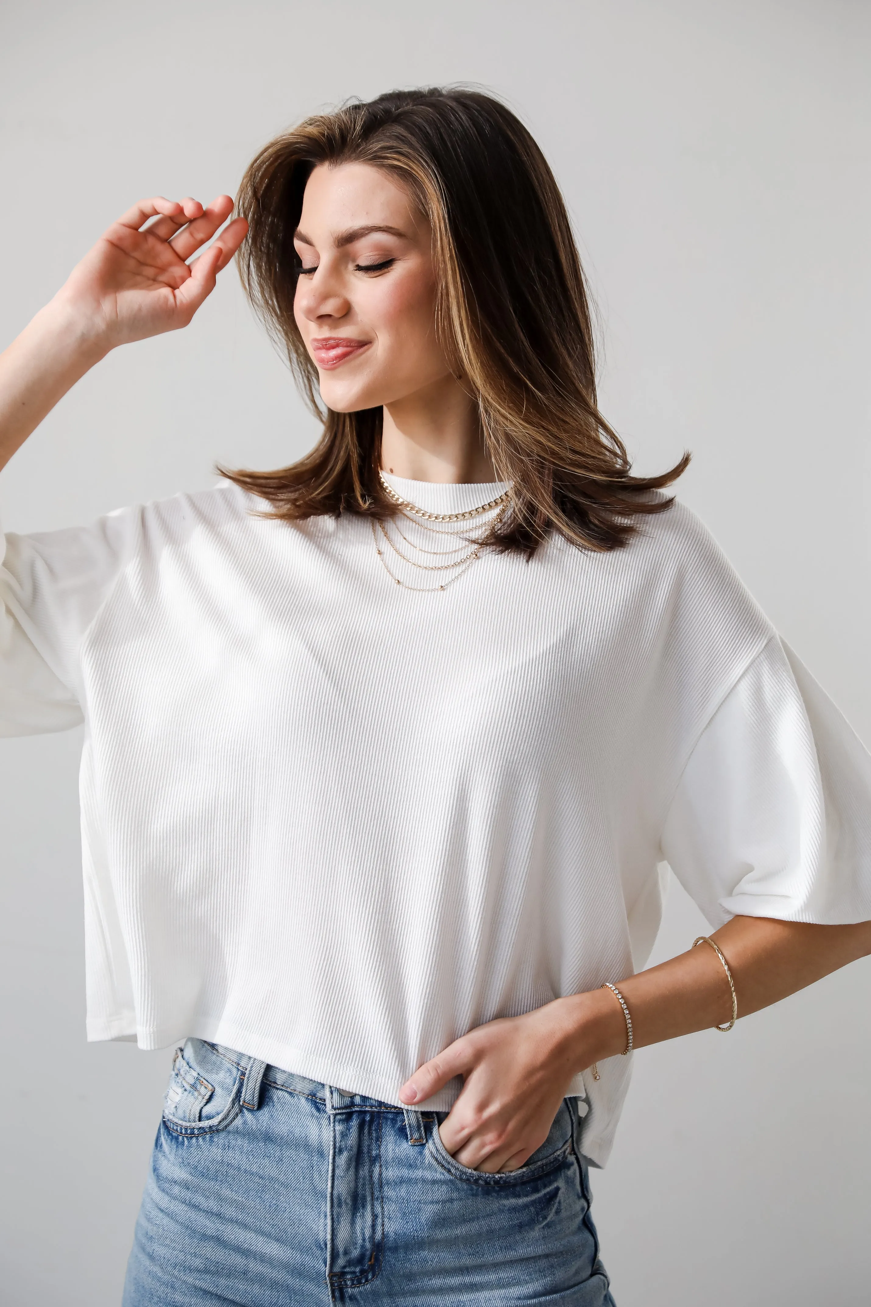 FINAL SALE - Effortless Behavior Ivory Ribbed Puff Sleeve Top