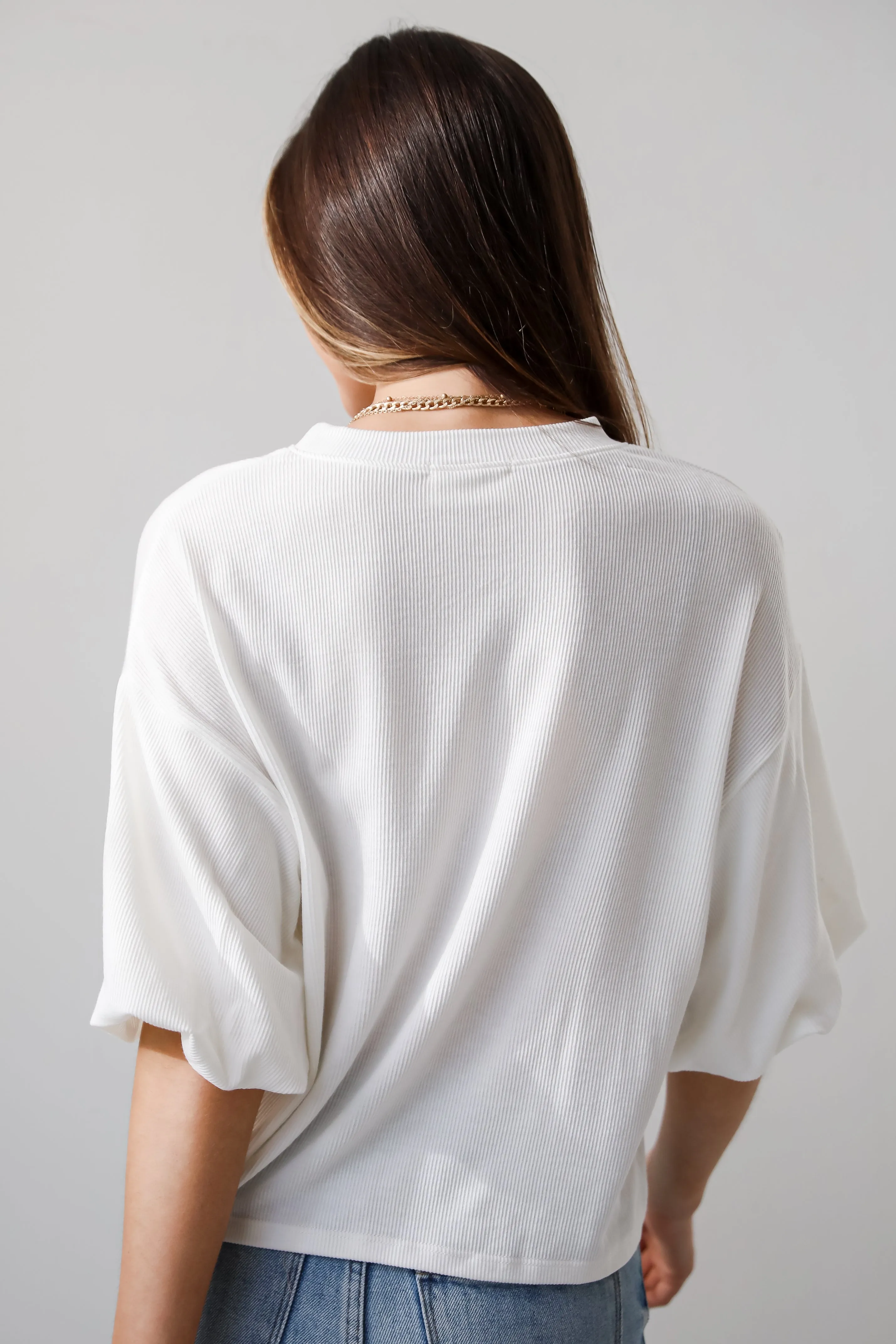 FINAL SALE - Effortless Behavior Ivory Ribbed Puff Sleeve Top