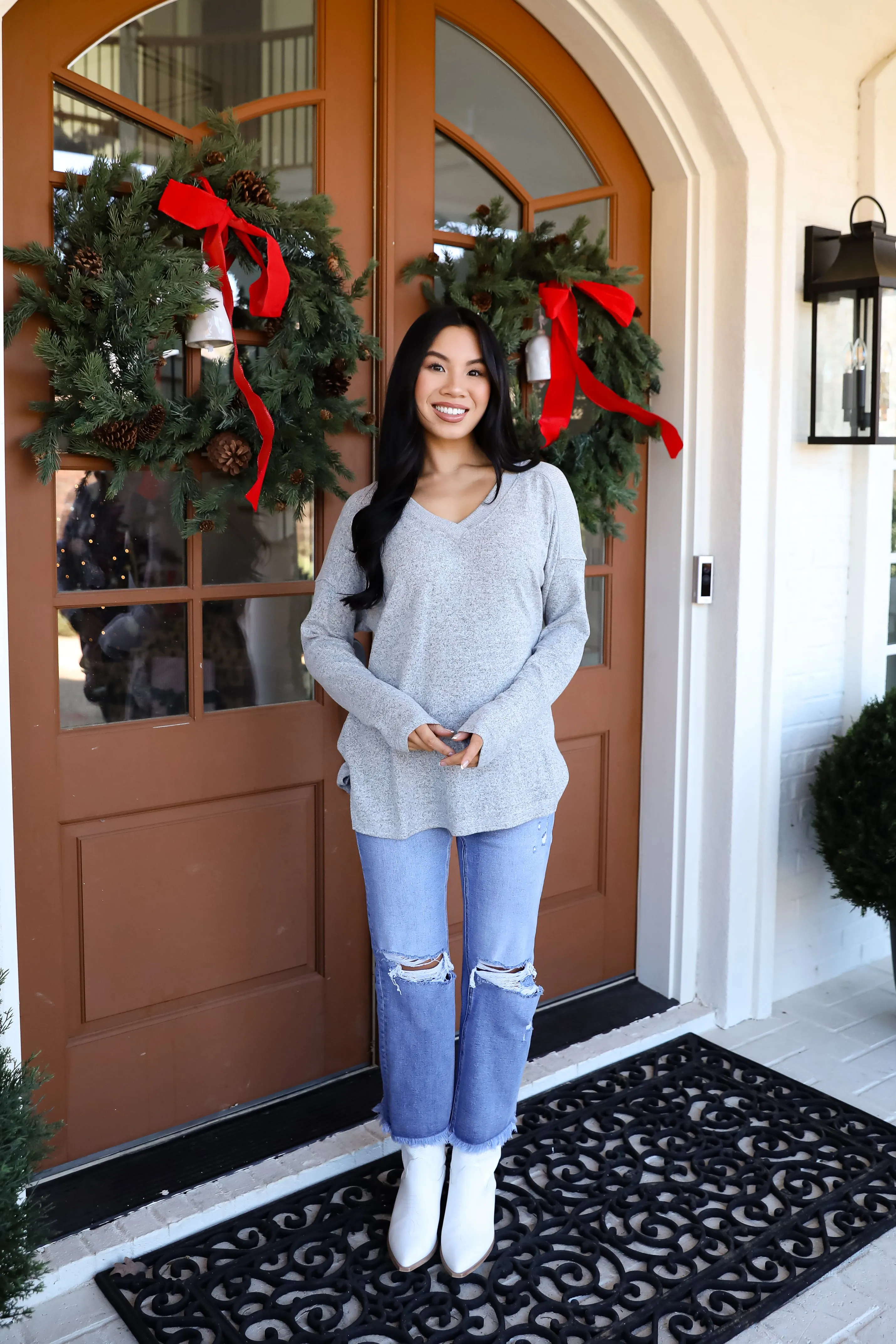 FINAL SALE - Effortless Pick Heather Grey Knit Top - DOORBUSTER