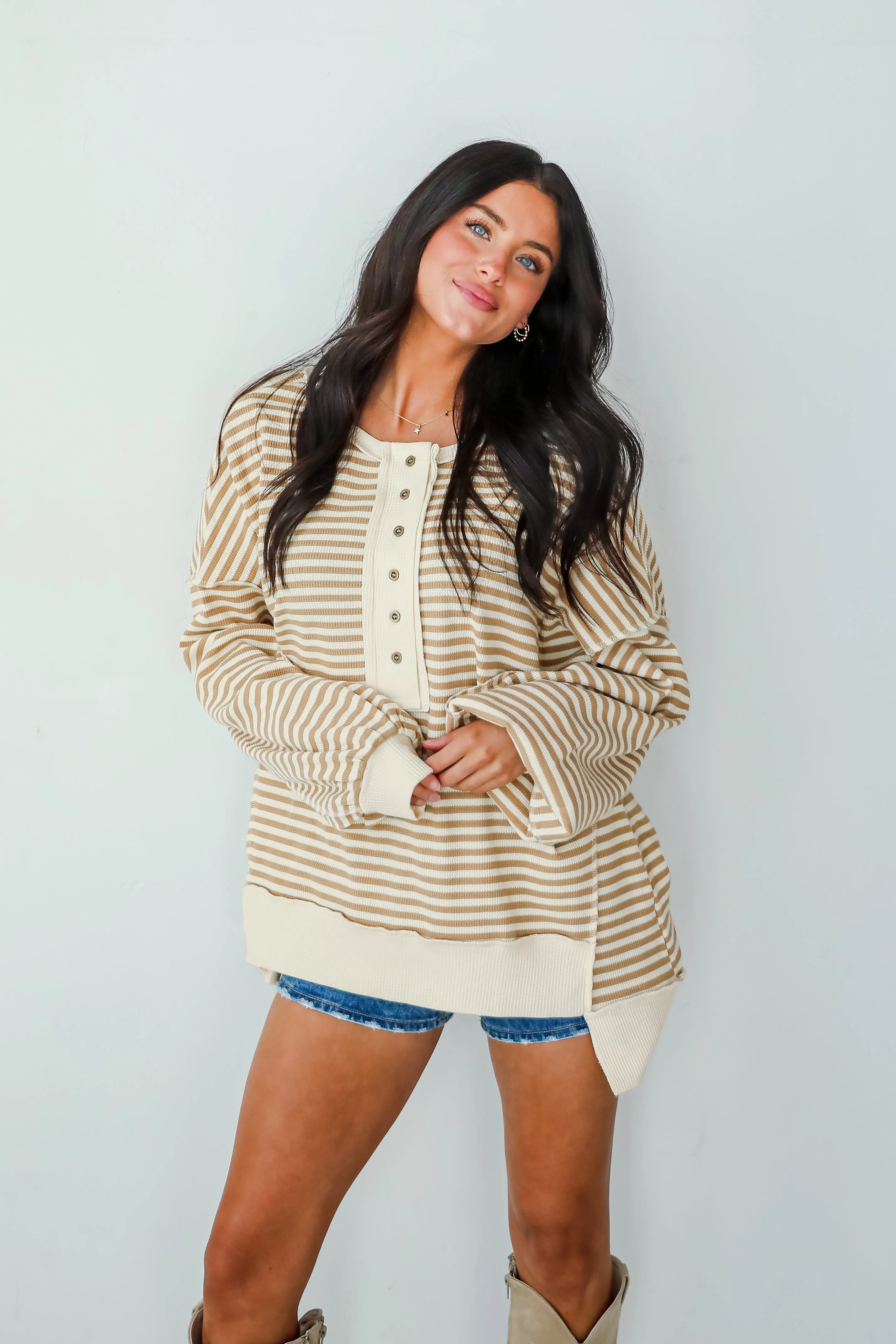 FINAL SALE - Enviably Cozy Striped Oversized Waffle Knit Top