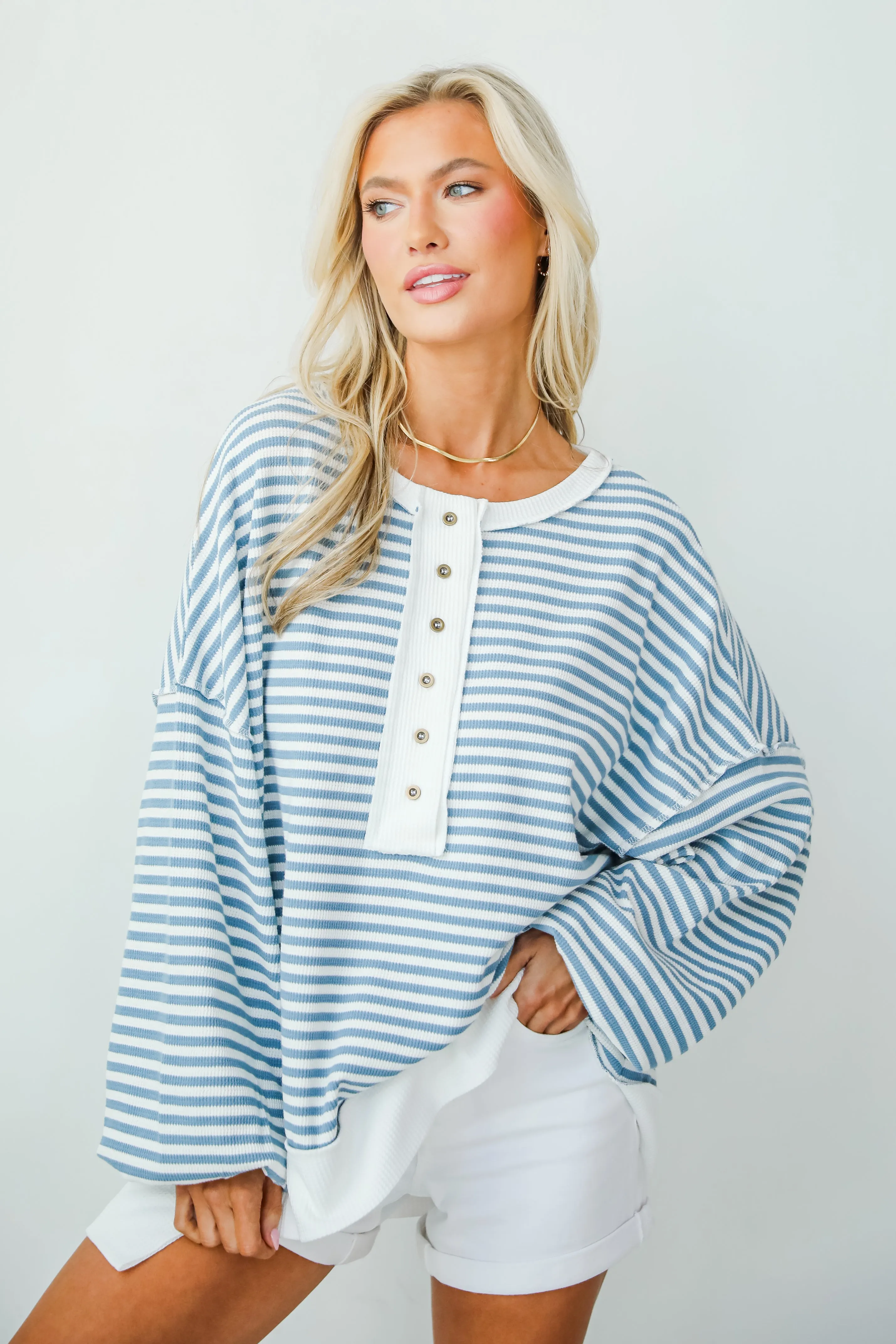 FINAL SALE - Enviably Cozy Striped Oversized Waffle Knit Top