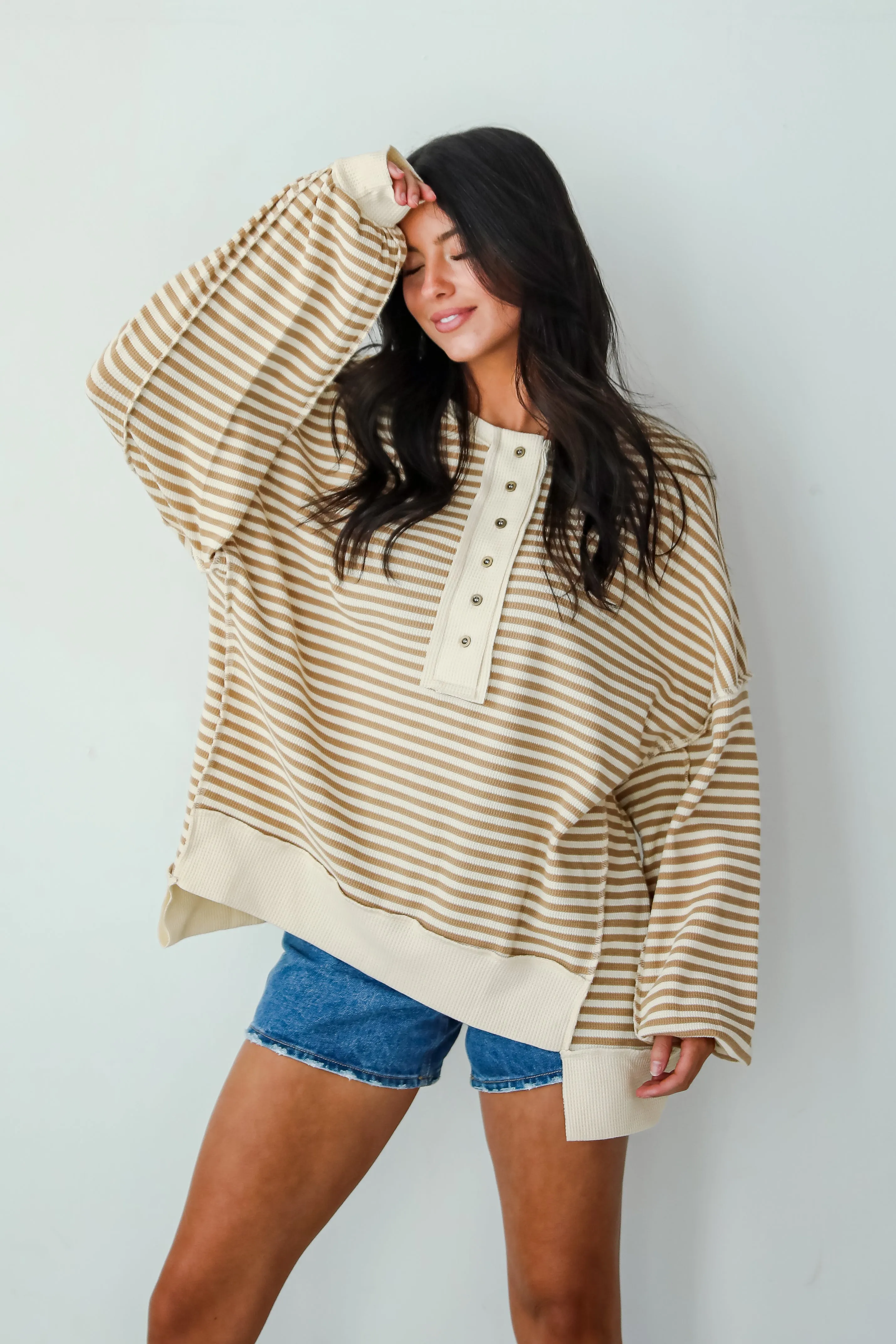 FINAL SALE - Enviably Cozy Striped Oversized Waffle Knit Top