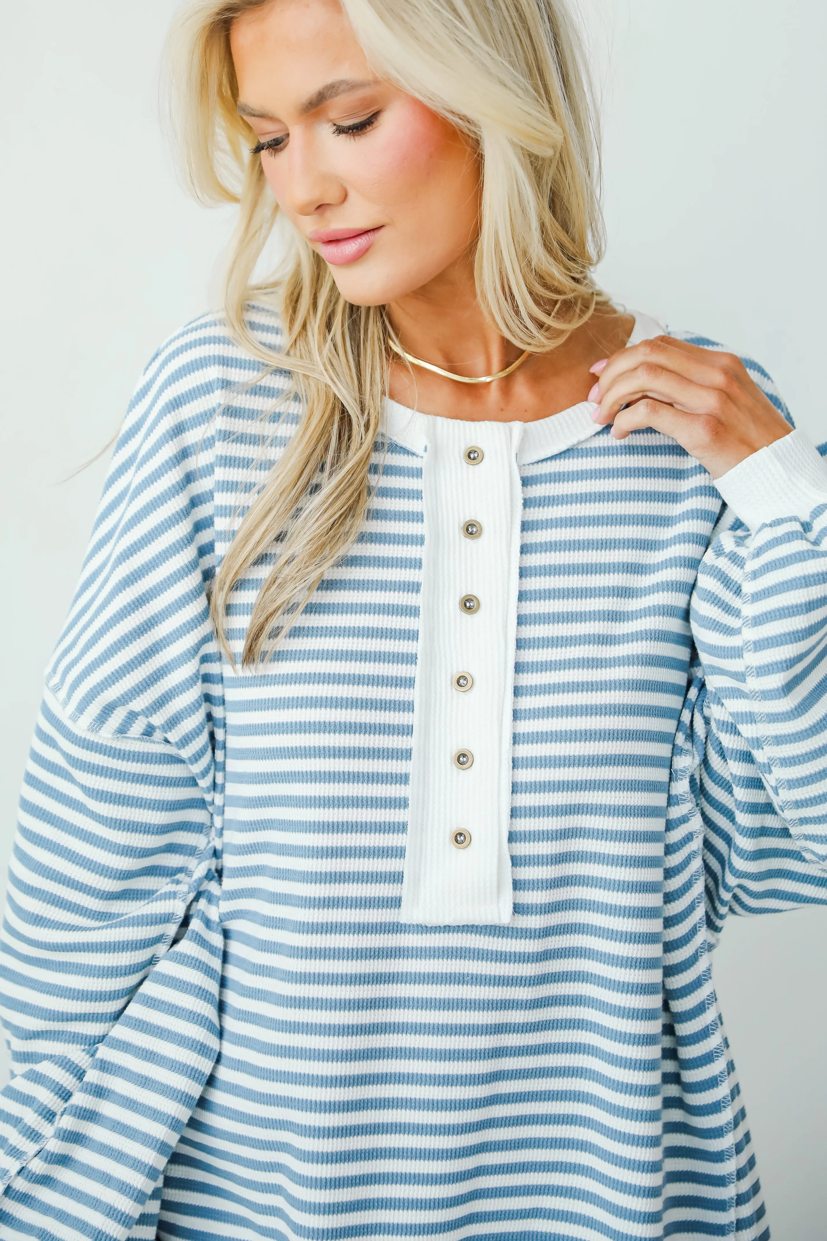 FINAL SALE - Enviably Cozy Striped Oversized Waffle Knit Top