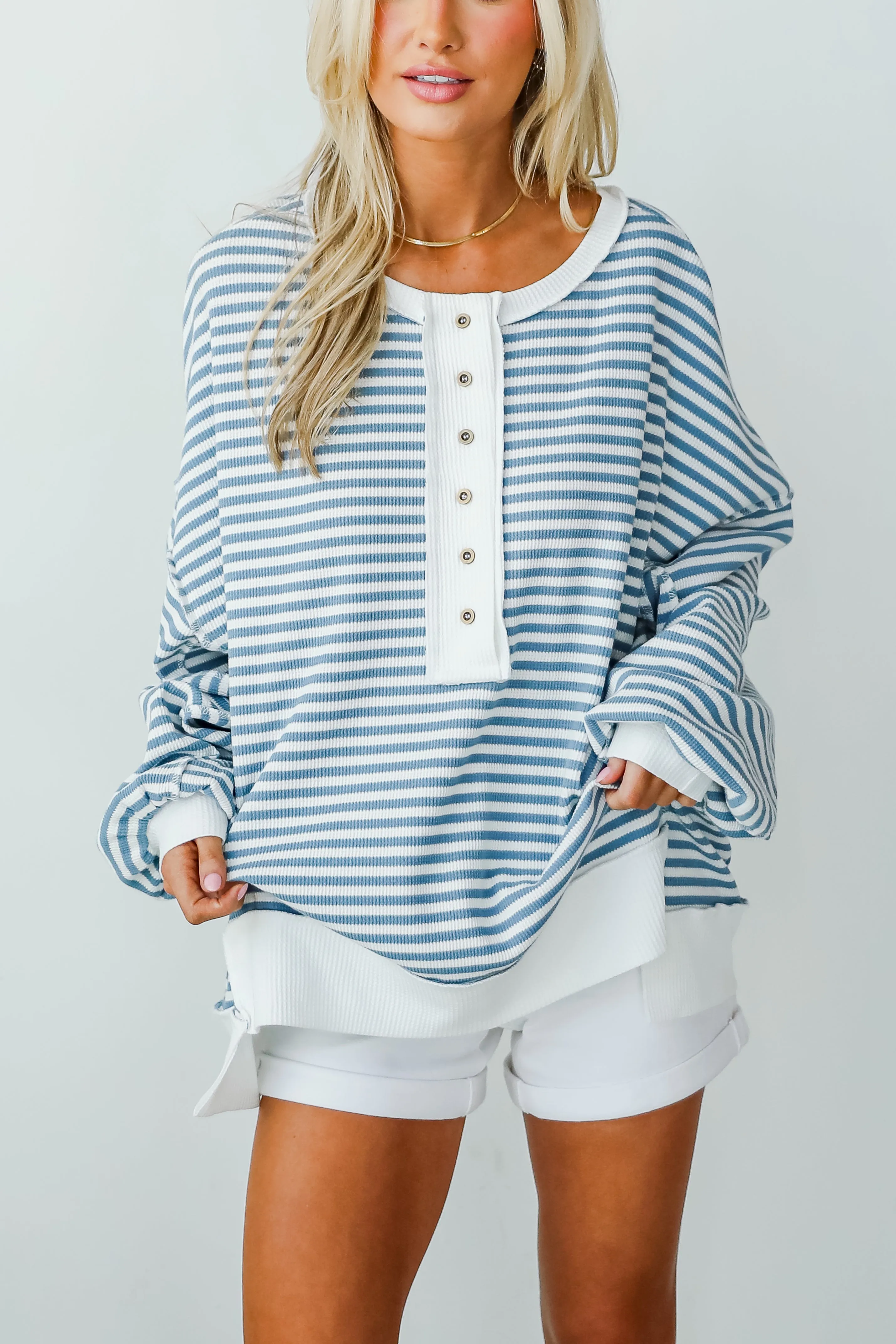FINAL SALE - Enviably Cozy Striped Oversized Waffle Knit Top