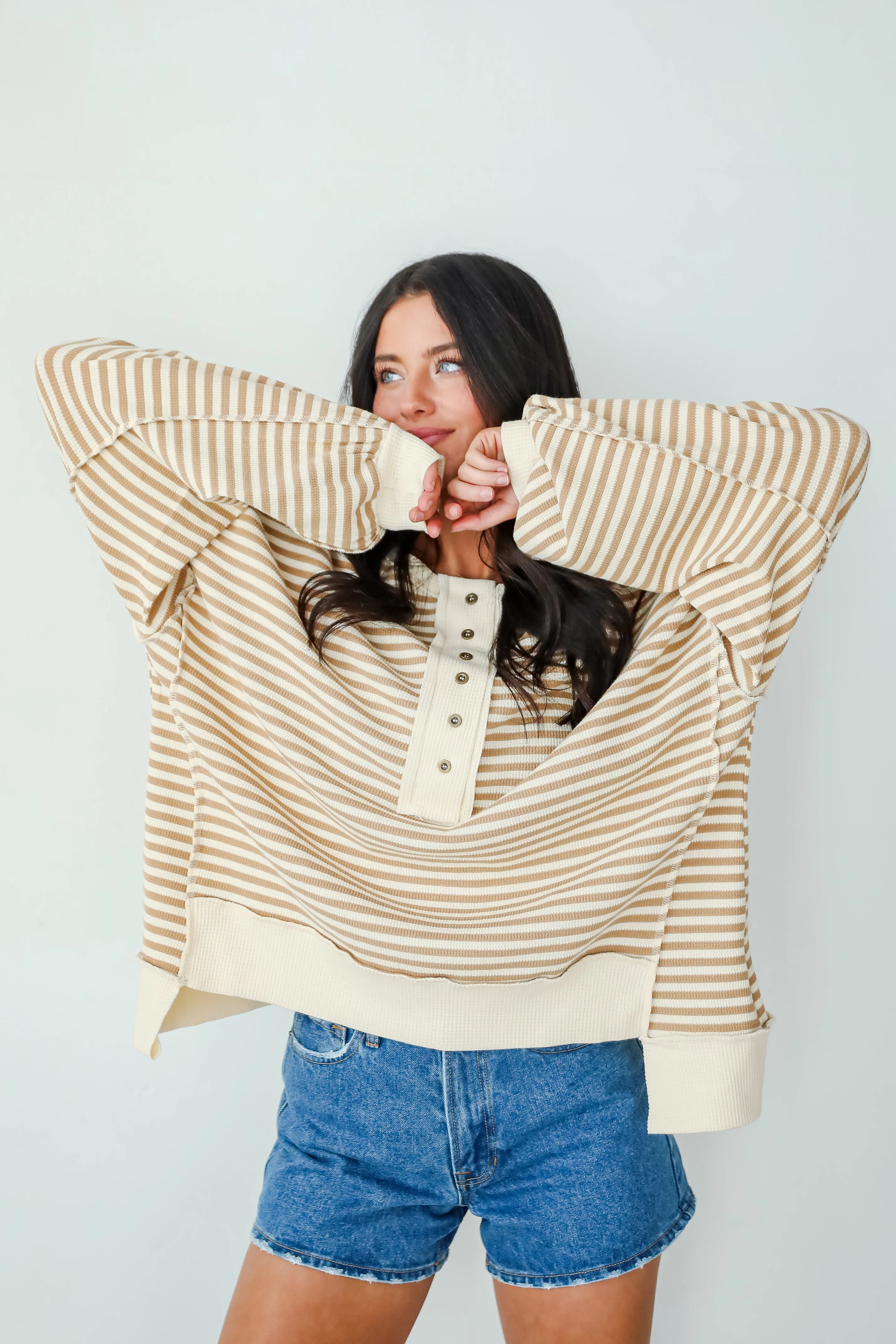 FINAL SALE - Enviably Cozy Striped Oversized Waffle Knit Top