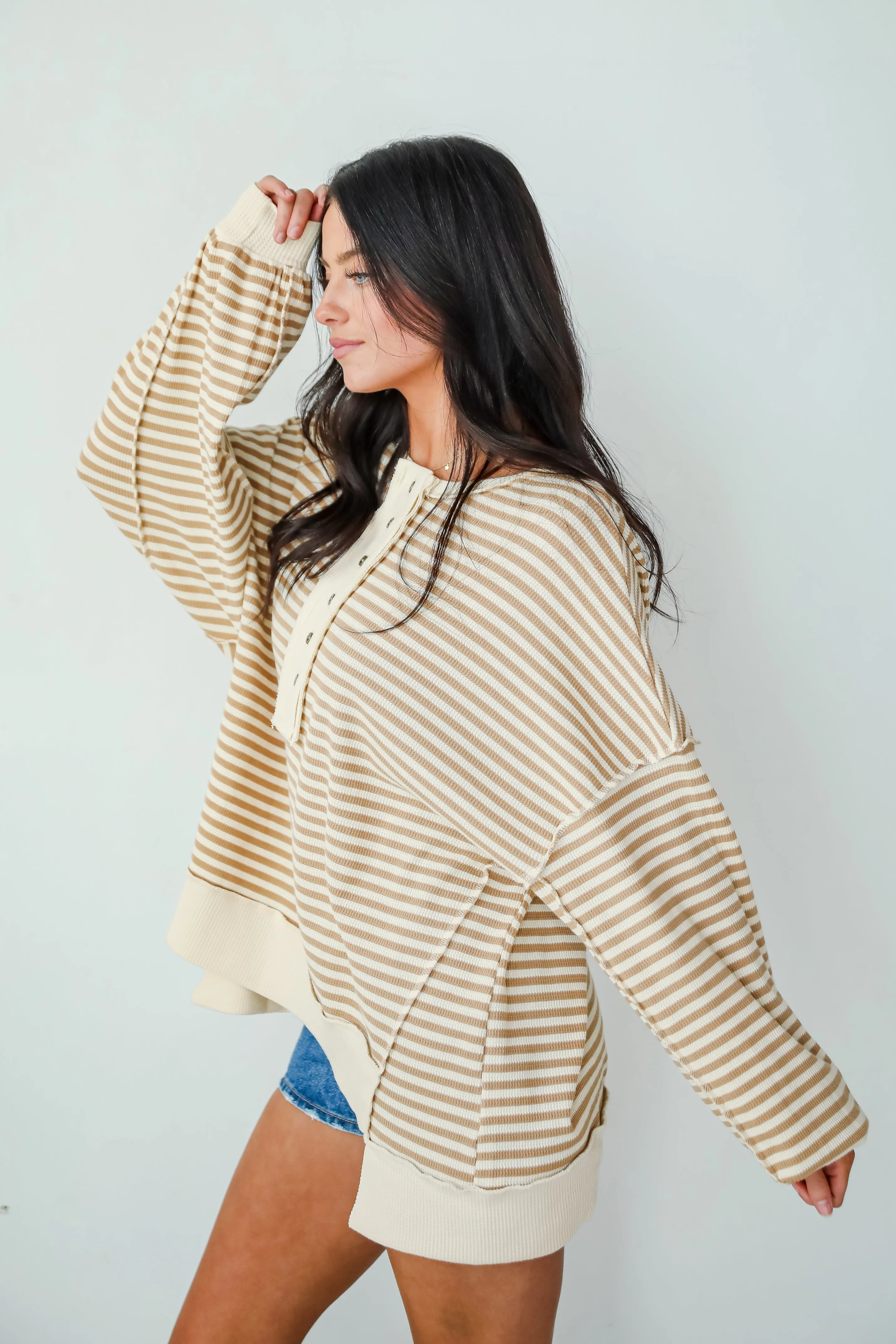 FINAL SALE - Enviably Cozy Striped Oversized Waffle Knit Top