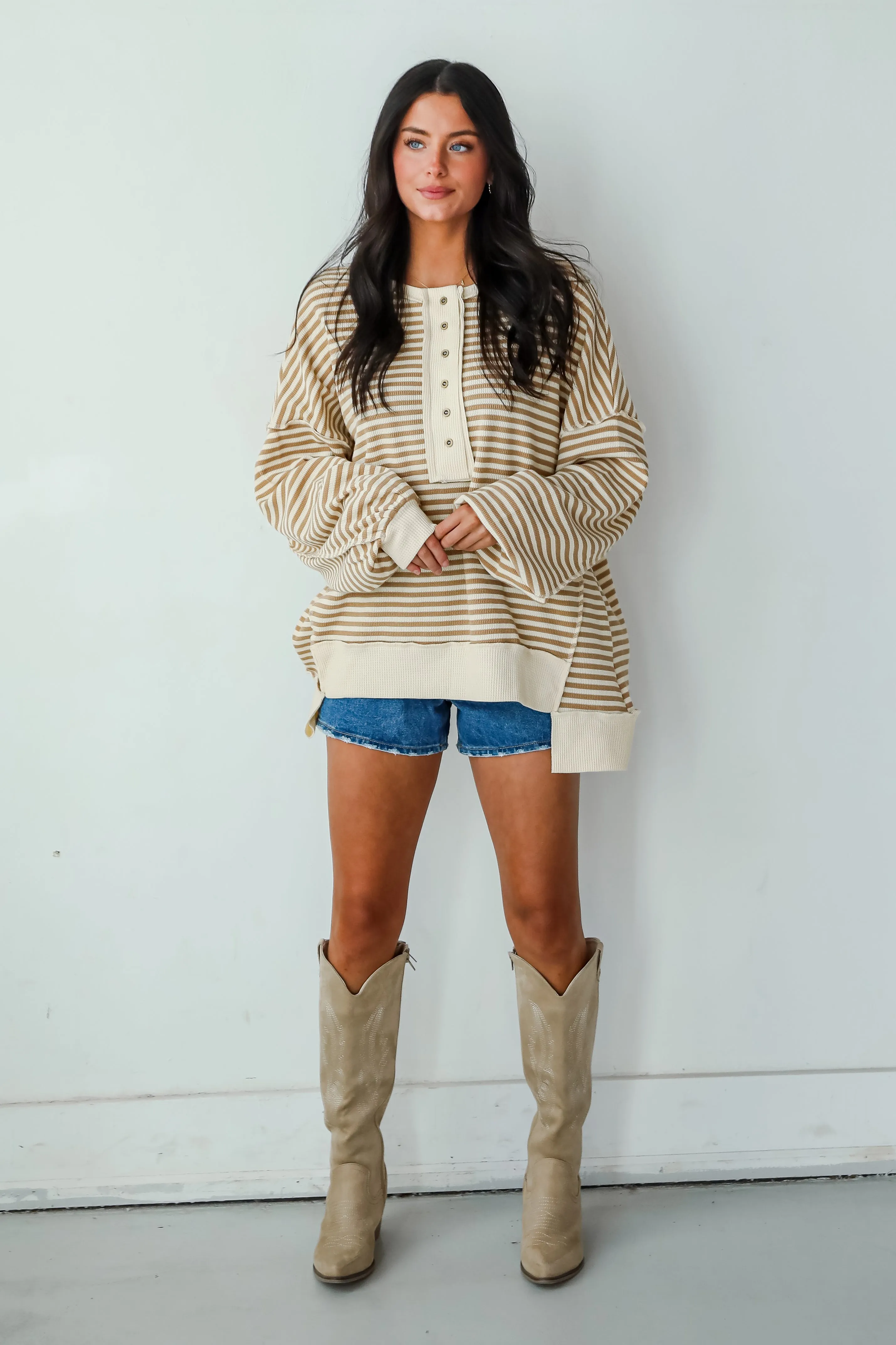 FINAL SALE - Enviably Cozy Striped Oversized Waffle Knit Top