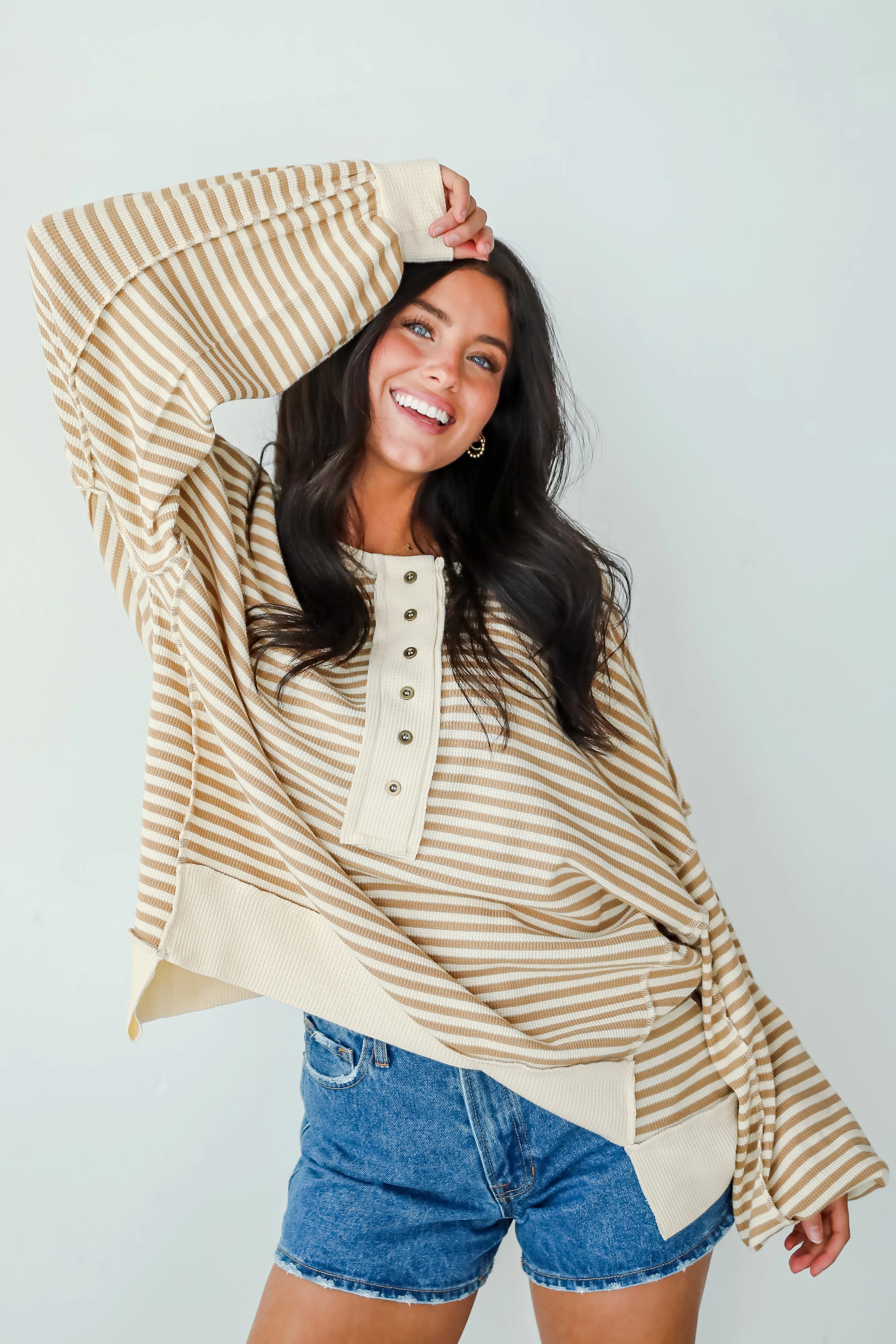 FINAL SALE - Enviably Cozy Striped Oversized Waffle Knit Top