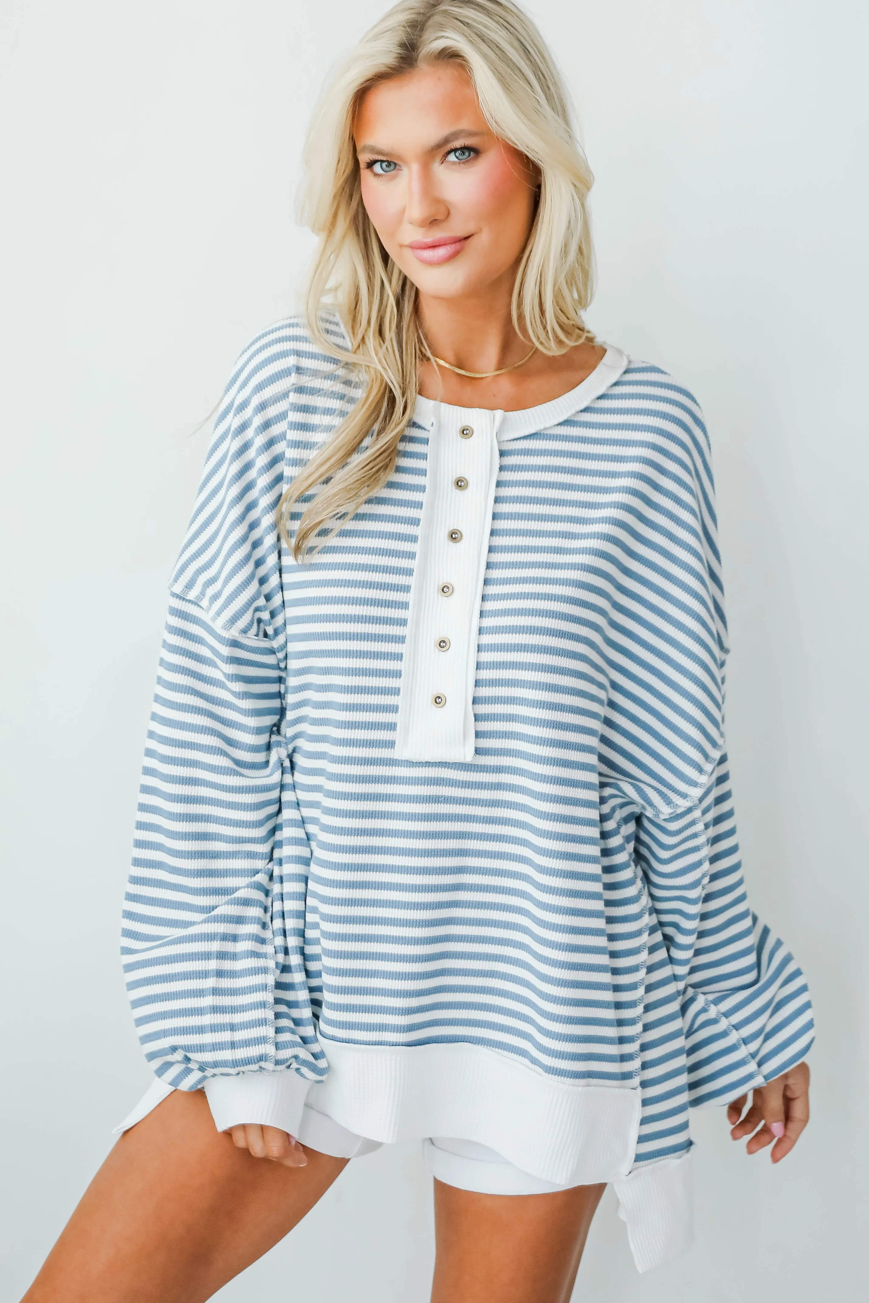FINAL SALE - Enviably Cozy Striped Oversized Waffle Knit Top
