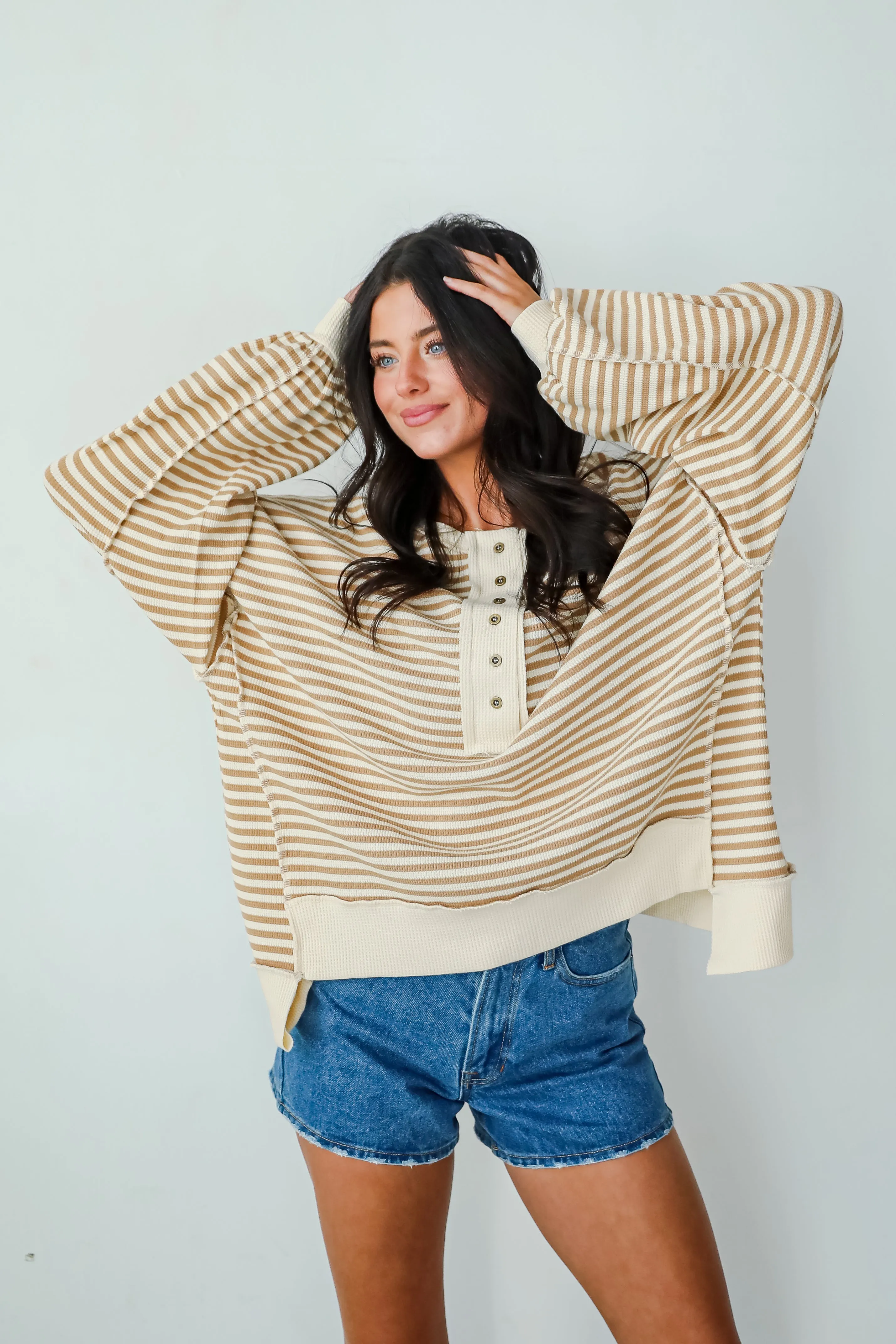 FINAL SALE - Enviably Cozy Striped Oversized Waffle Knit Top