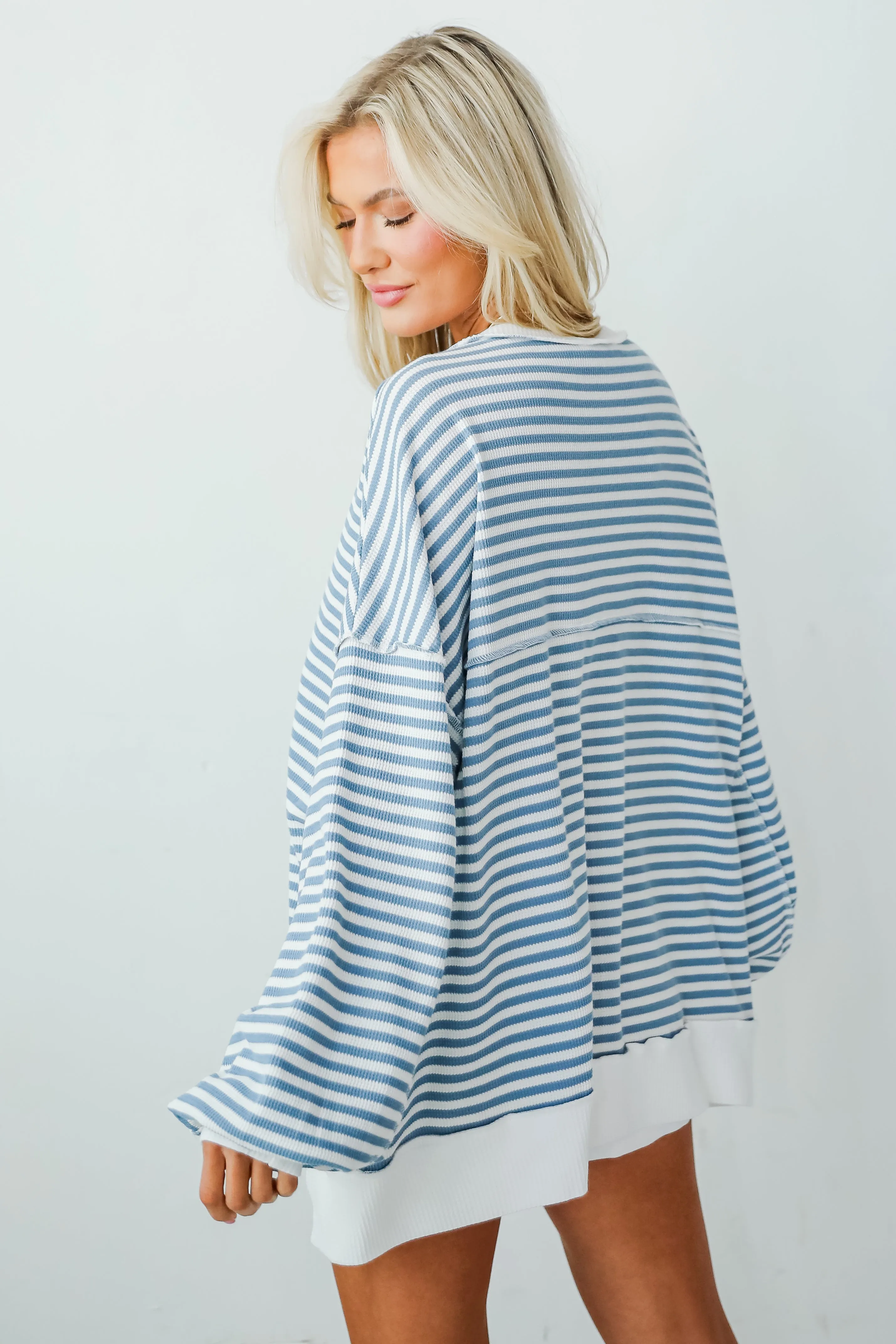 FINAL SALE - Enviably Cozy Striped Oversized Waffle Knit Top