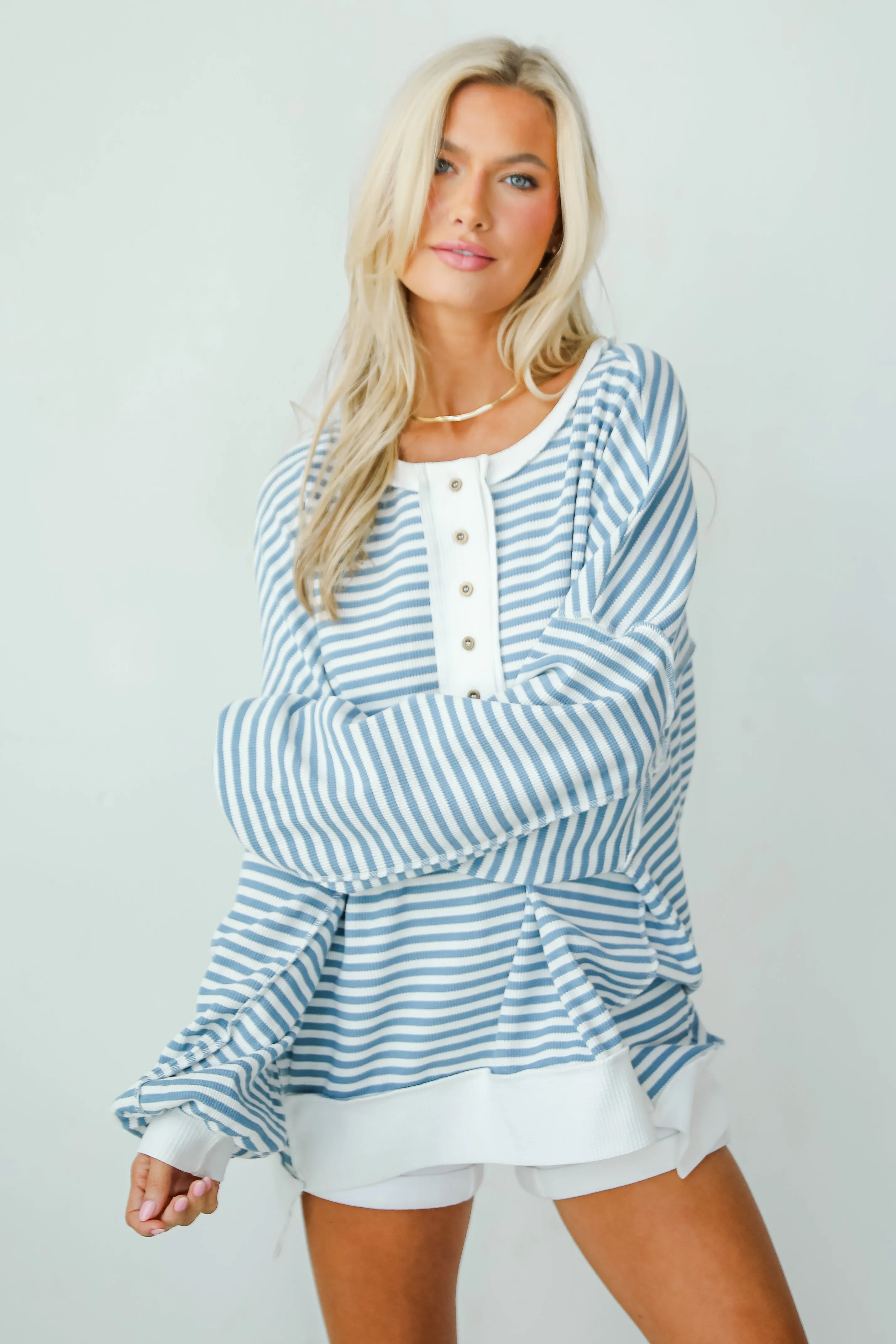 FINAL SALE - Enviably Cozy Striped Oversized Waffle Knit Top