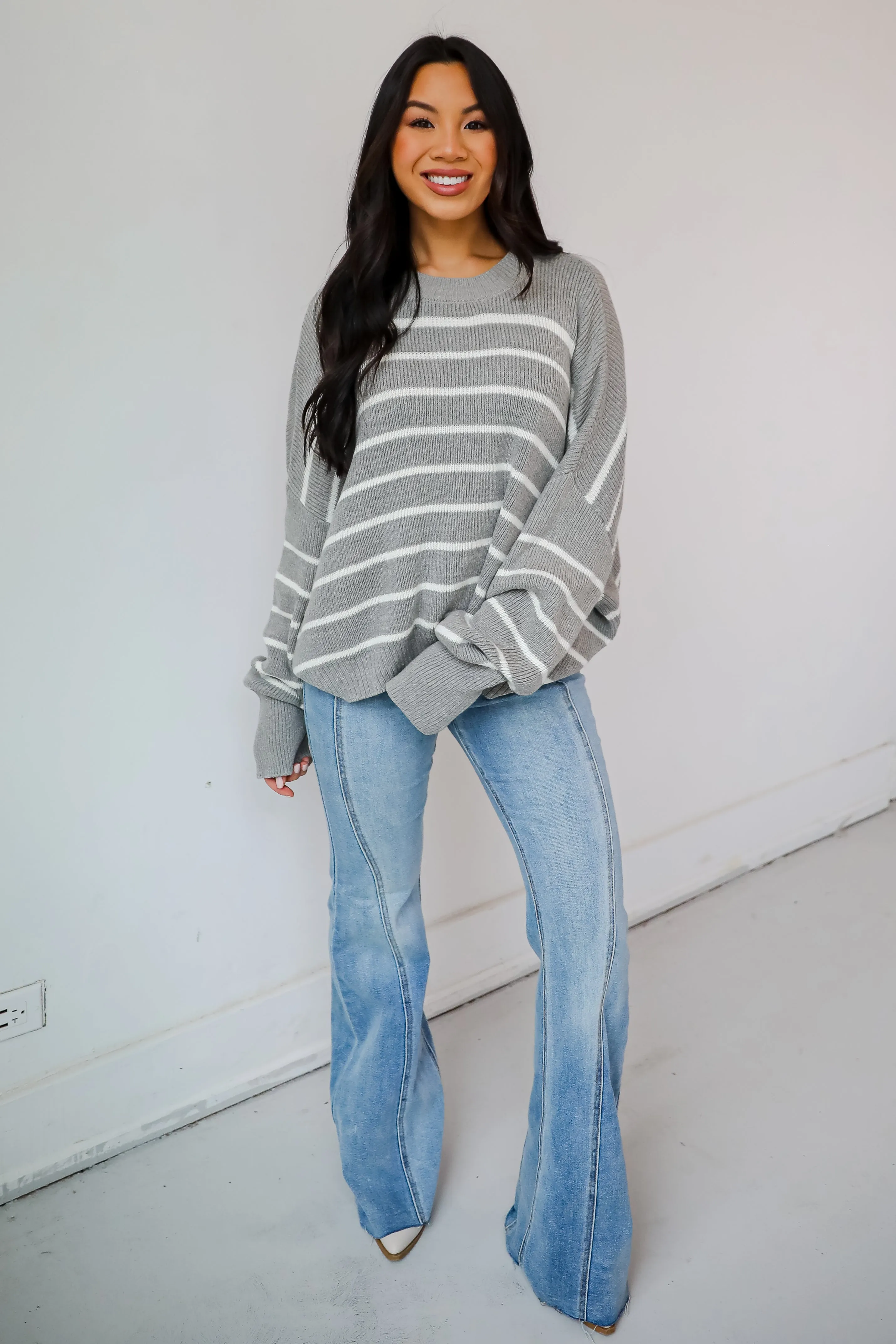 FINAL SALE - Favorite Potential Heather Grey Striped Sweater