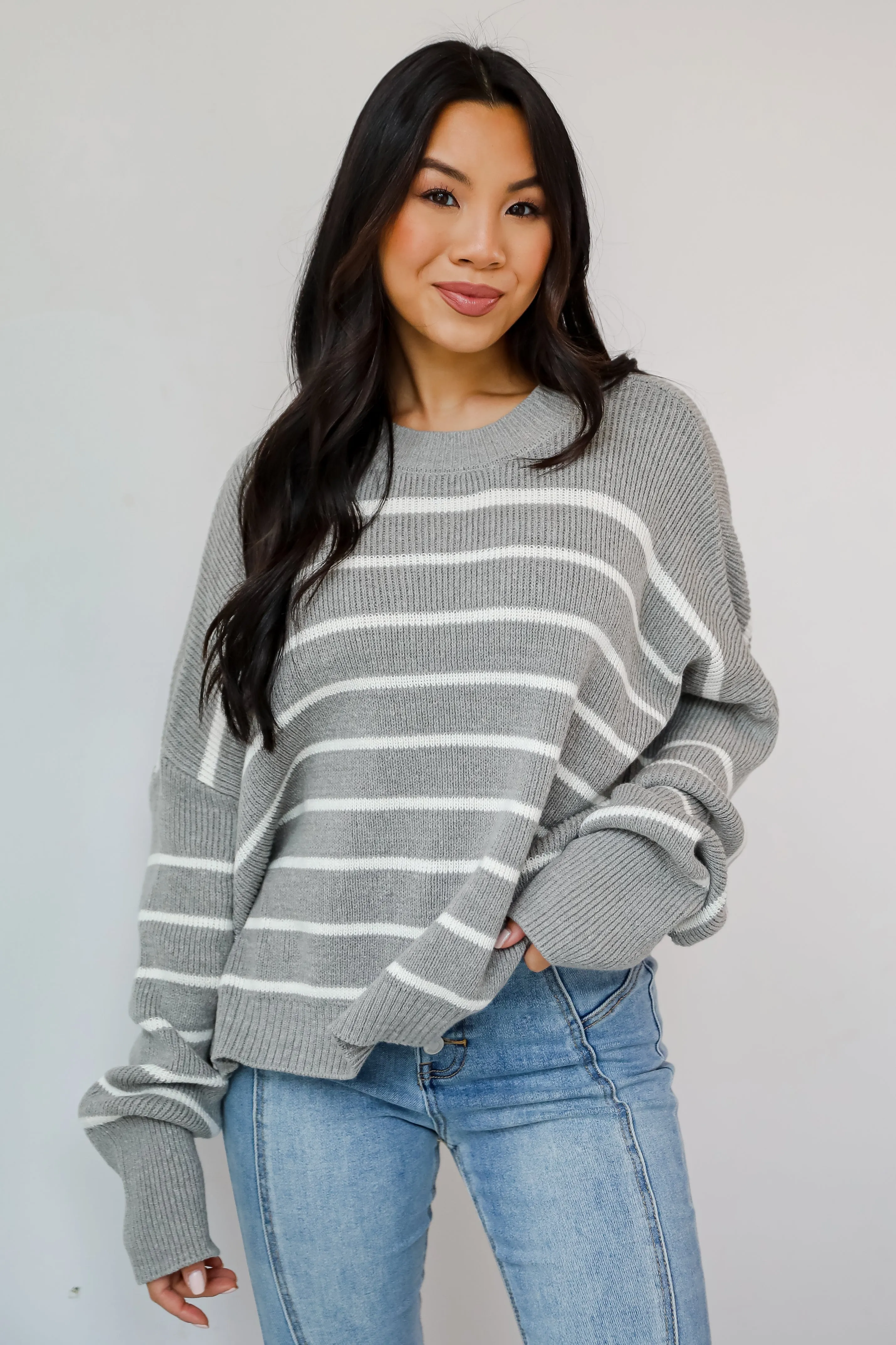 FINAL SALE - Favorite Potential Heather Grey Striped Sweater