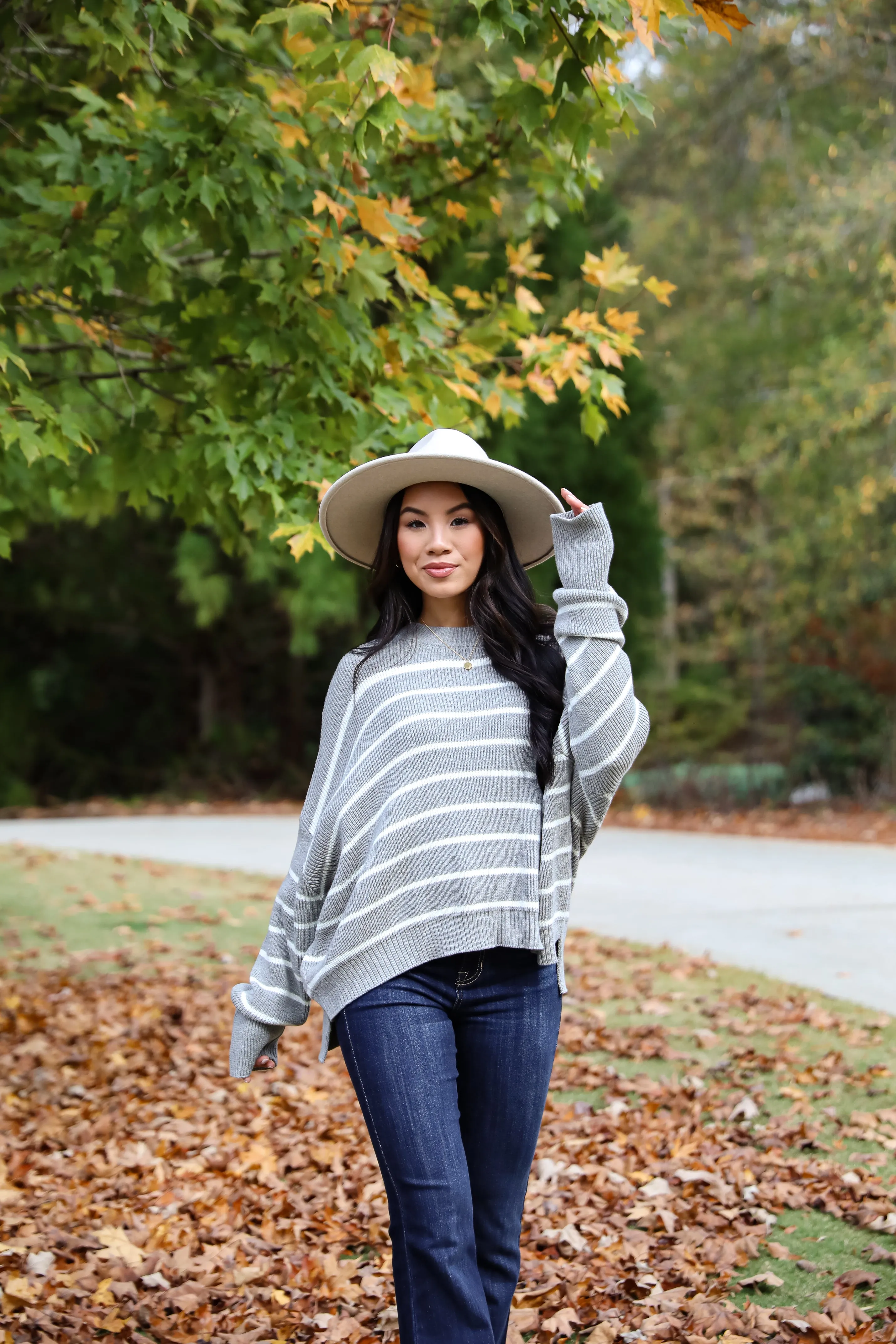 FINAL SALE - Favorite Potential Heather Grey Striped Sweater