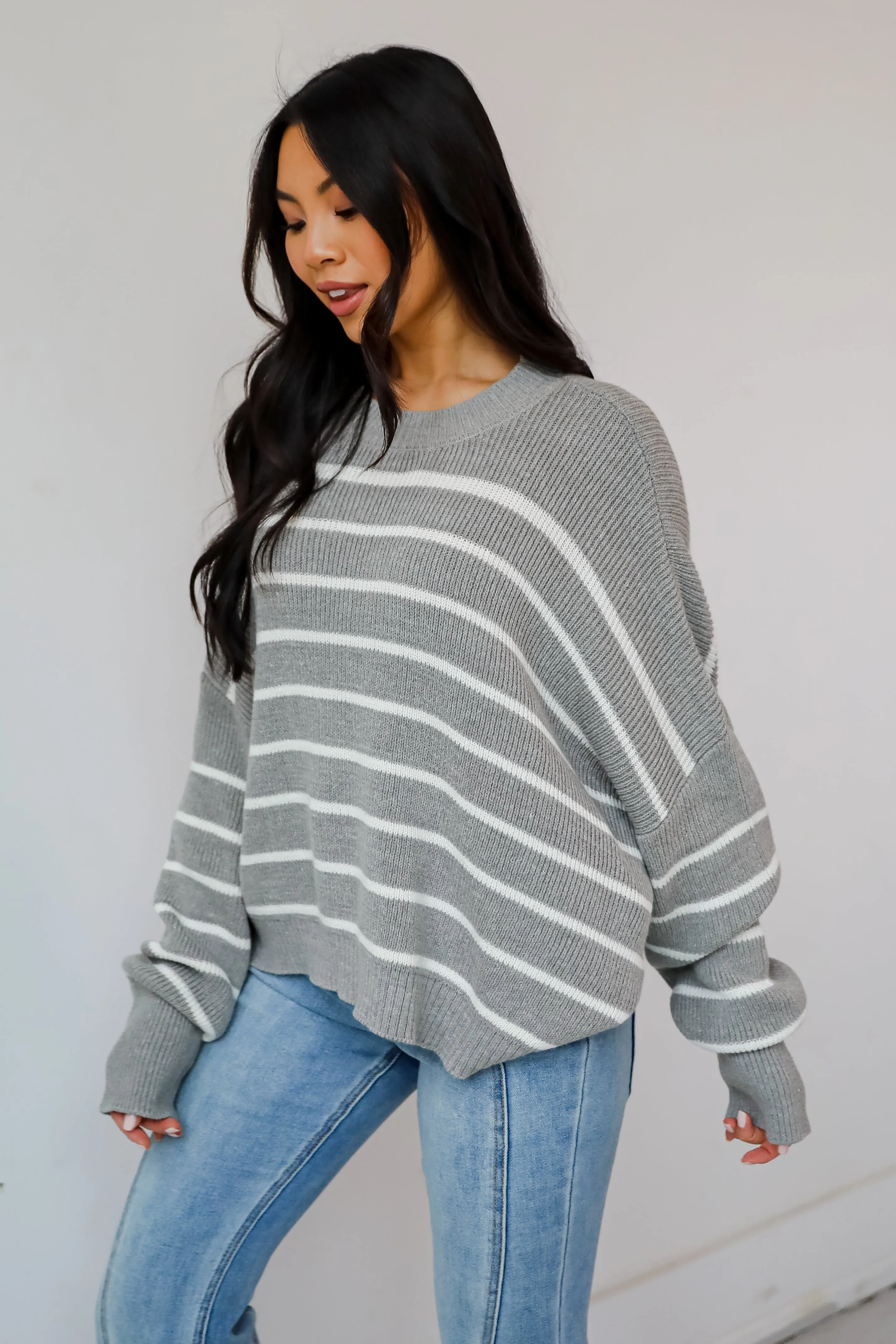 FINAL SALE - Favorite Potential Heather Grey Striped Sweater