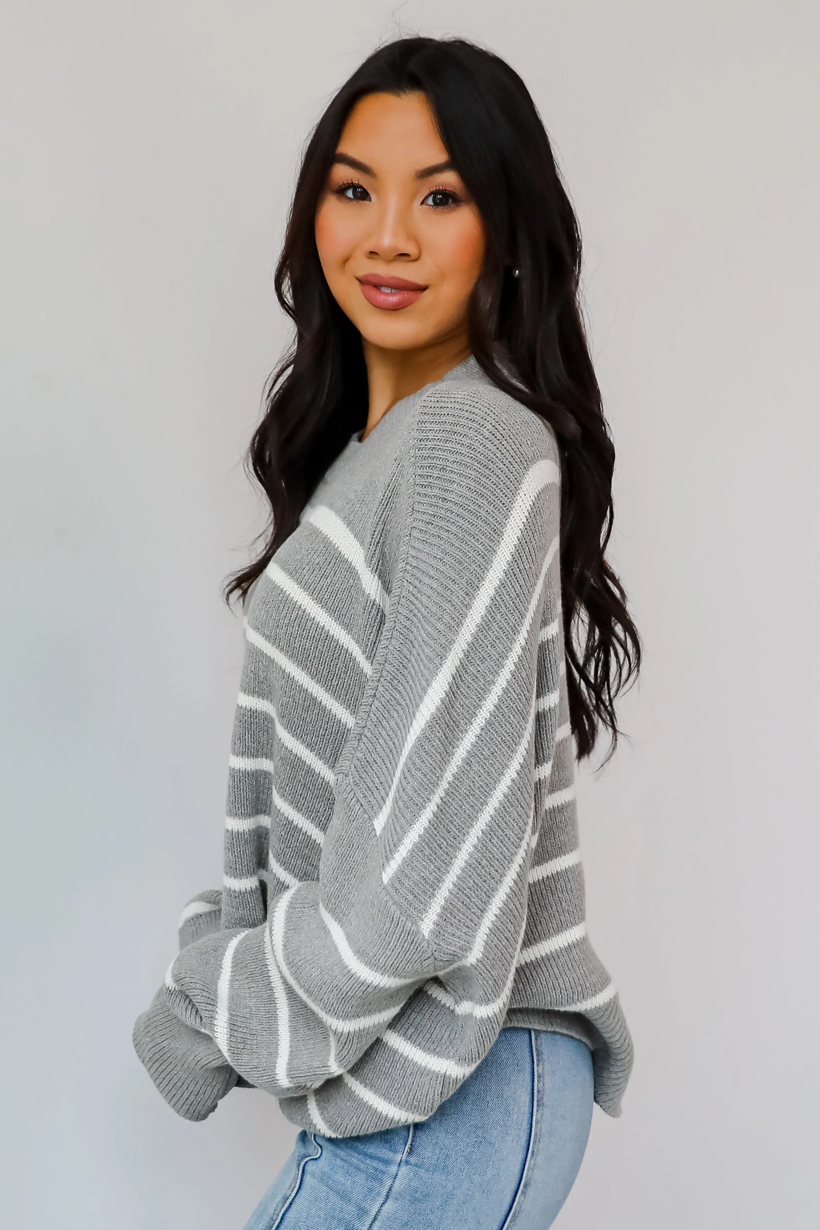 FINAL SALE - Favorite Potential Heather Grey Striped Sweater
