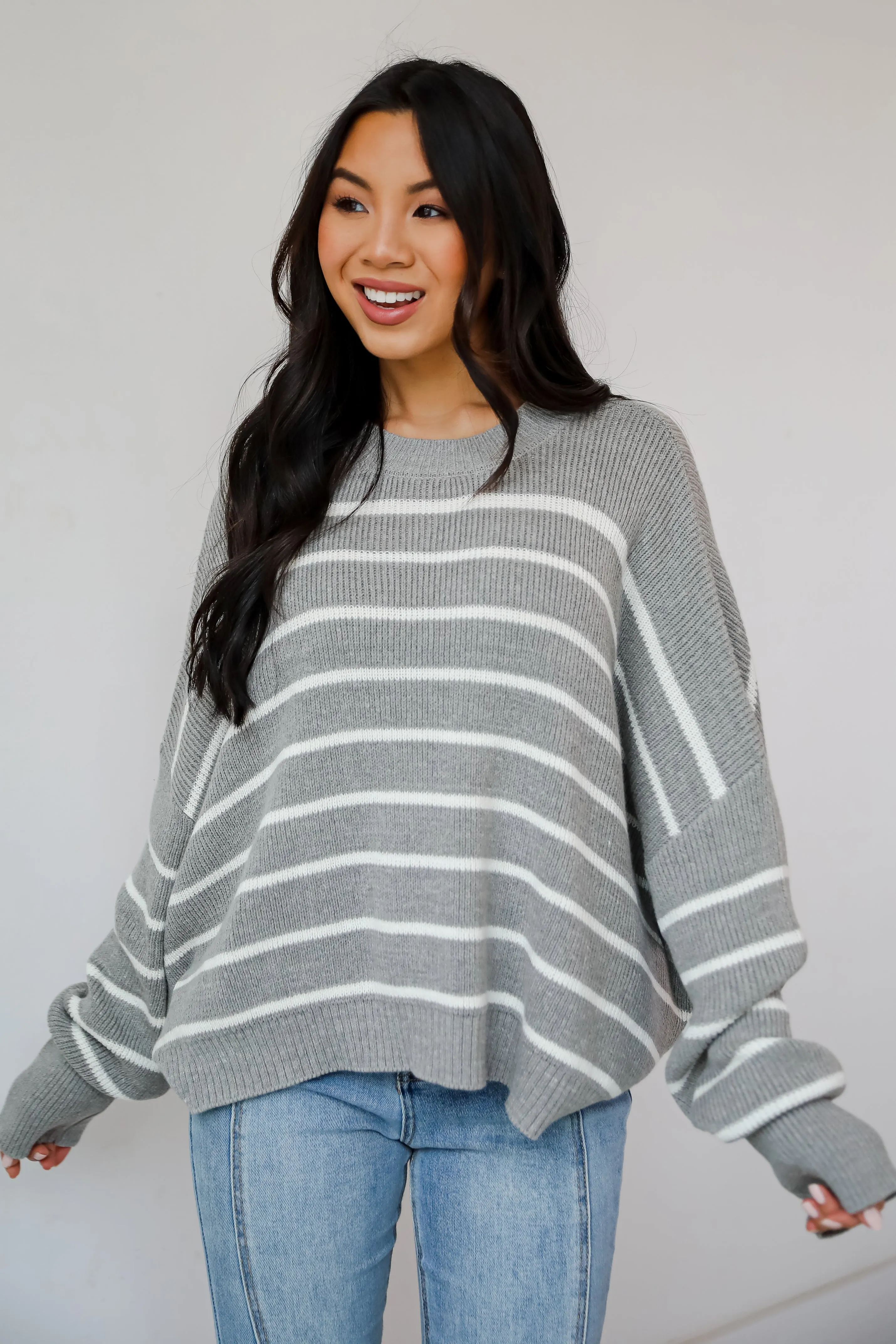 FINAL SALE - Favorite Potential Heather Grey Striped Sweater