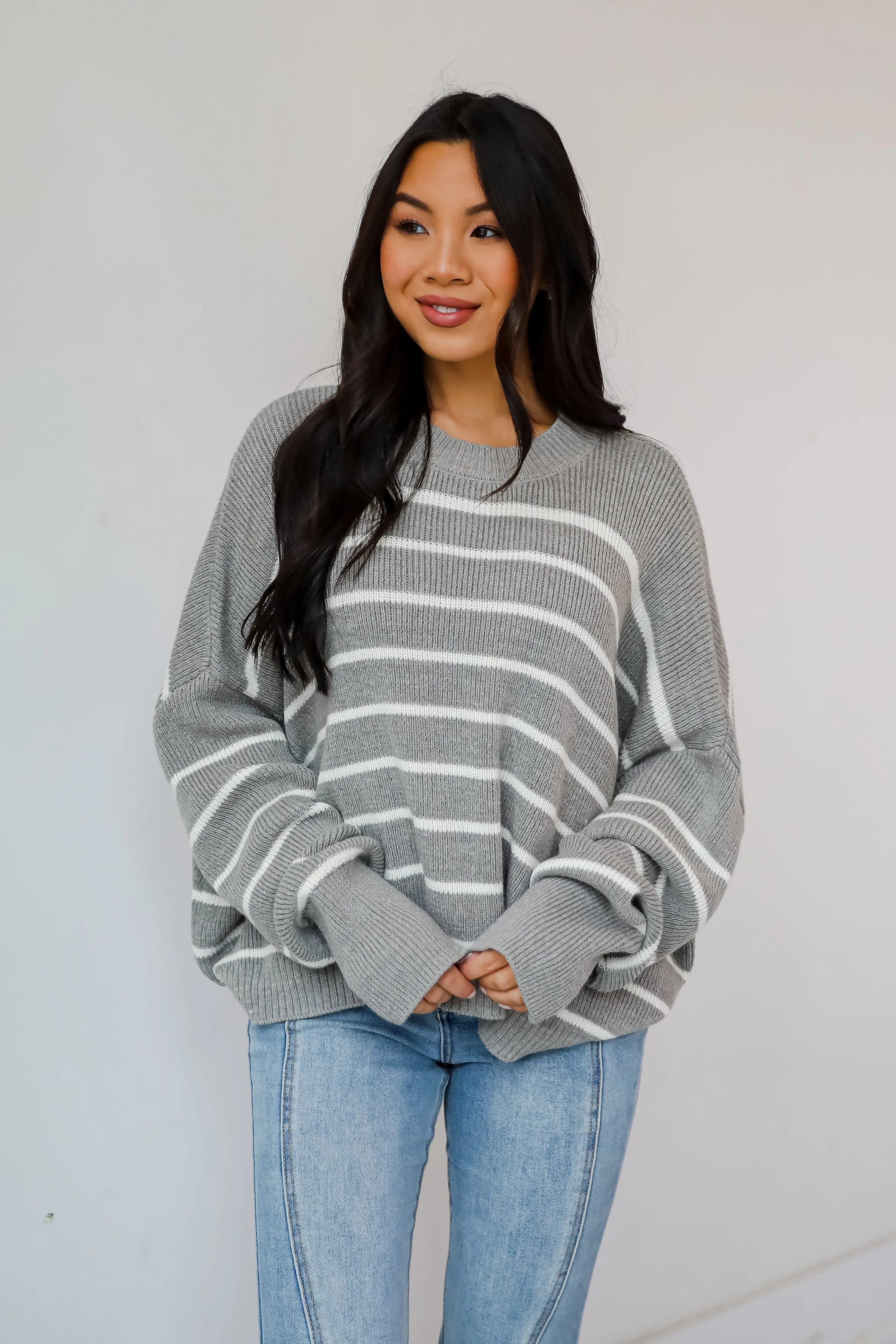 FINAL SALE - Favorite Potential Heather Grey Striped Sweater