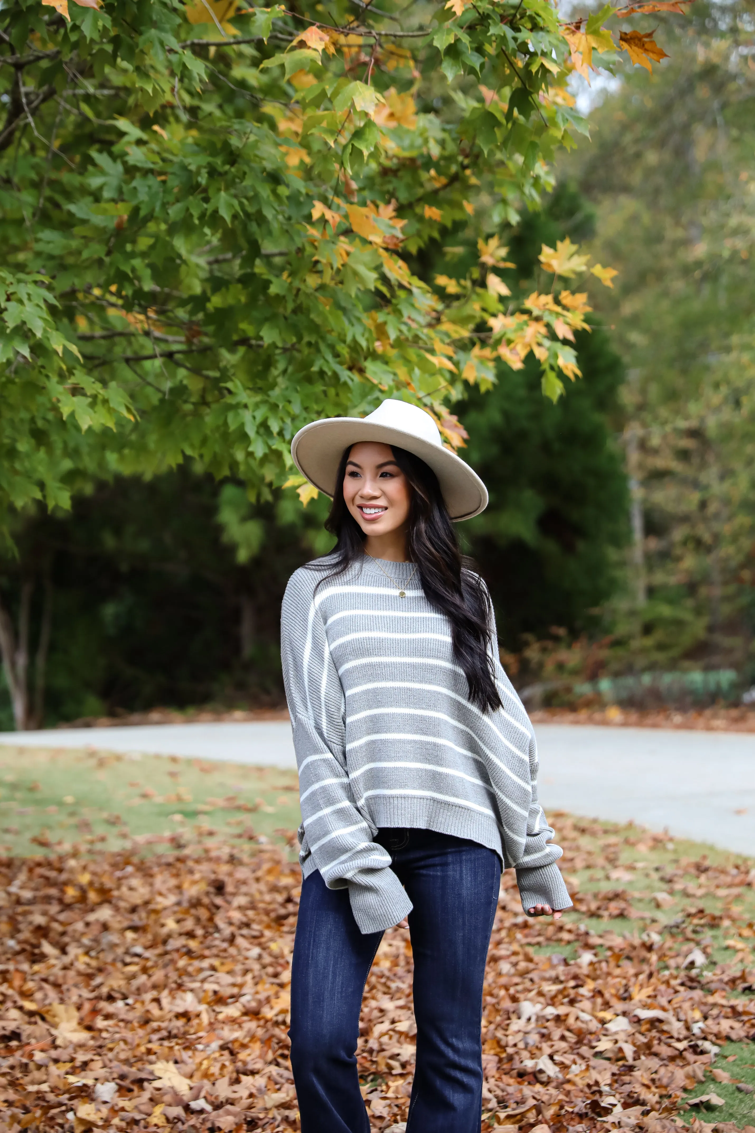 FINAL SALE - Favorite Potential Heather Grey Striped Sweater