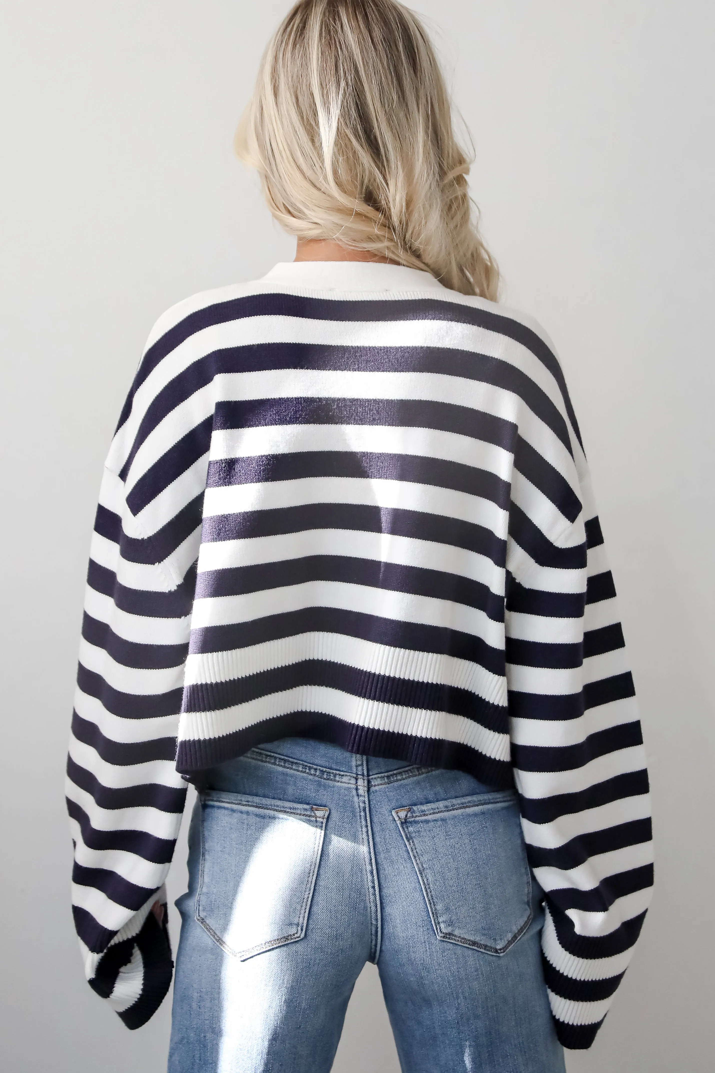 FINAL SALE - Genuine Charm Navy Striped Cropped Sweater Cardigan