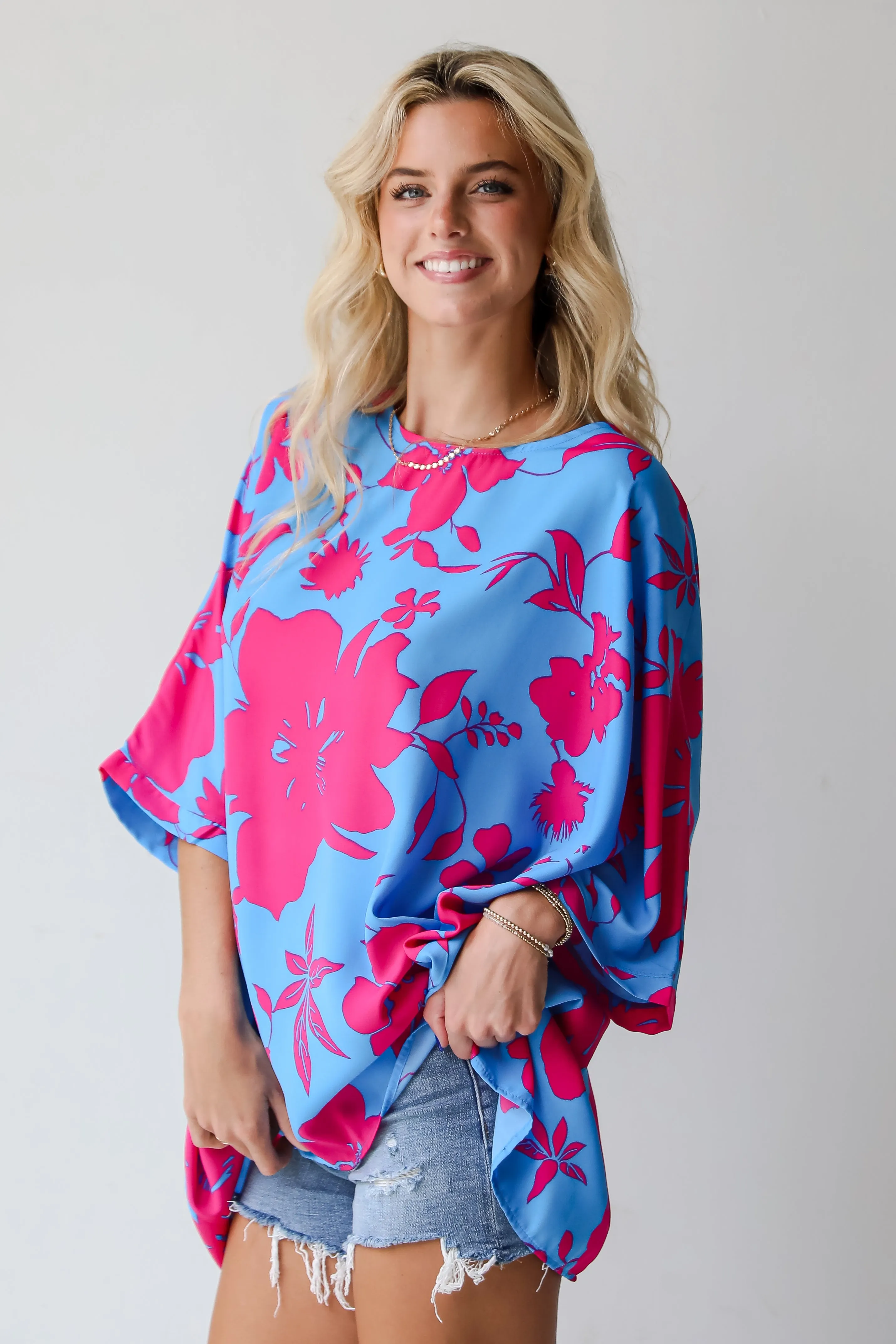 FINAL SALE - Happily Sweet Blue Floral Oversized Blouse