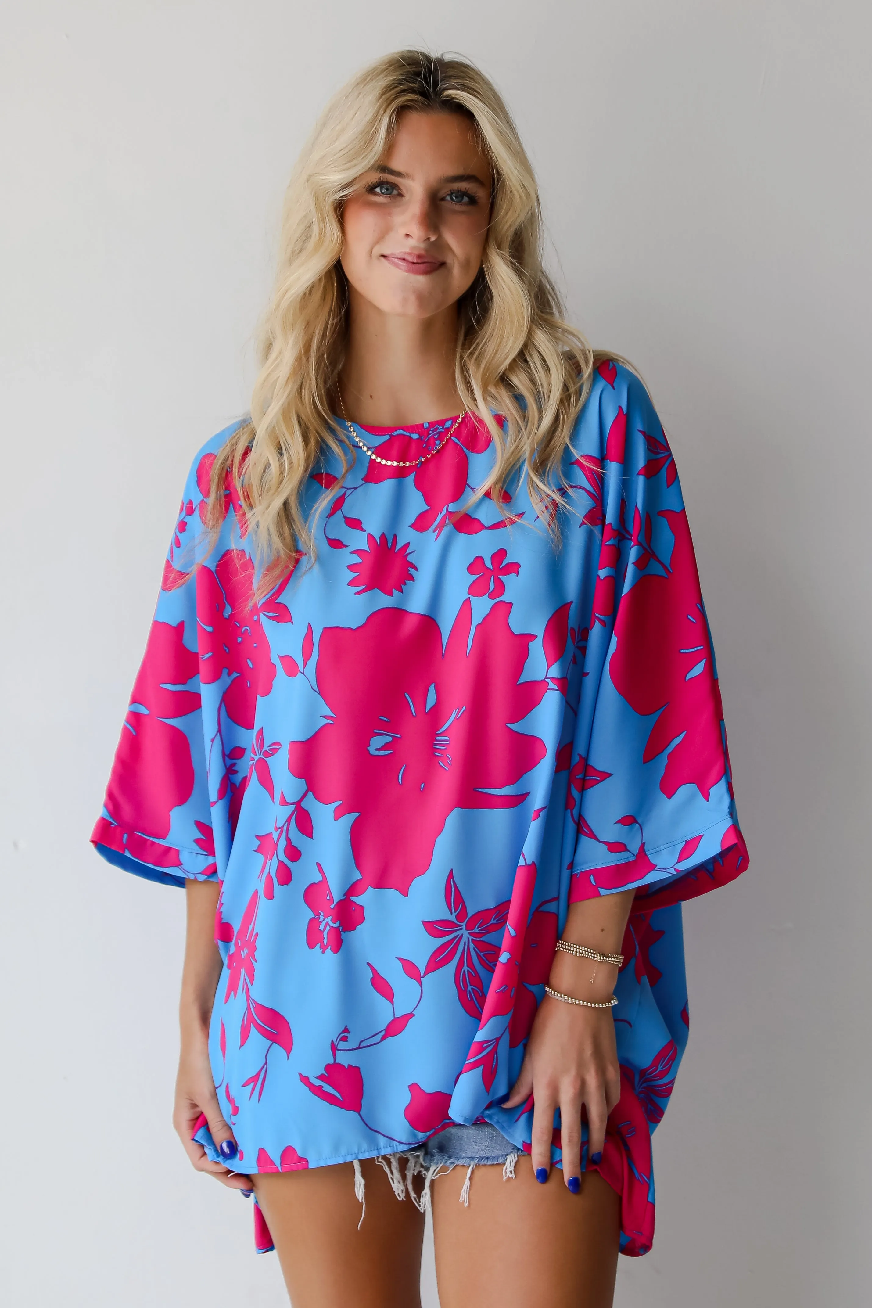 FINAL SALE - Happily Sweet Blue Floral Oversized Blouse