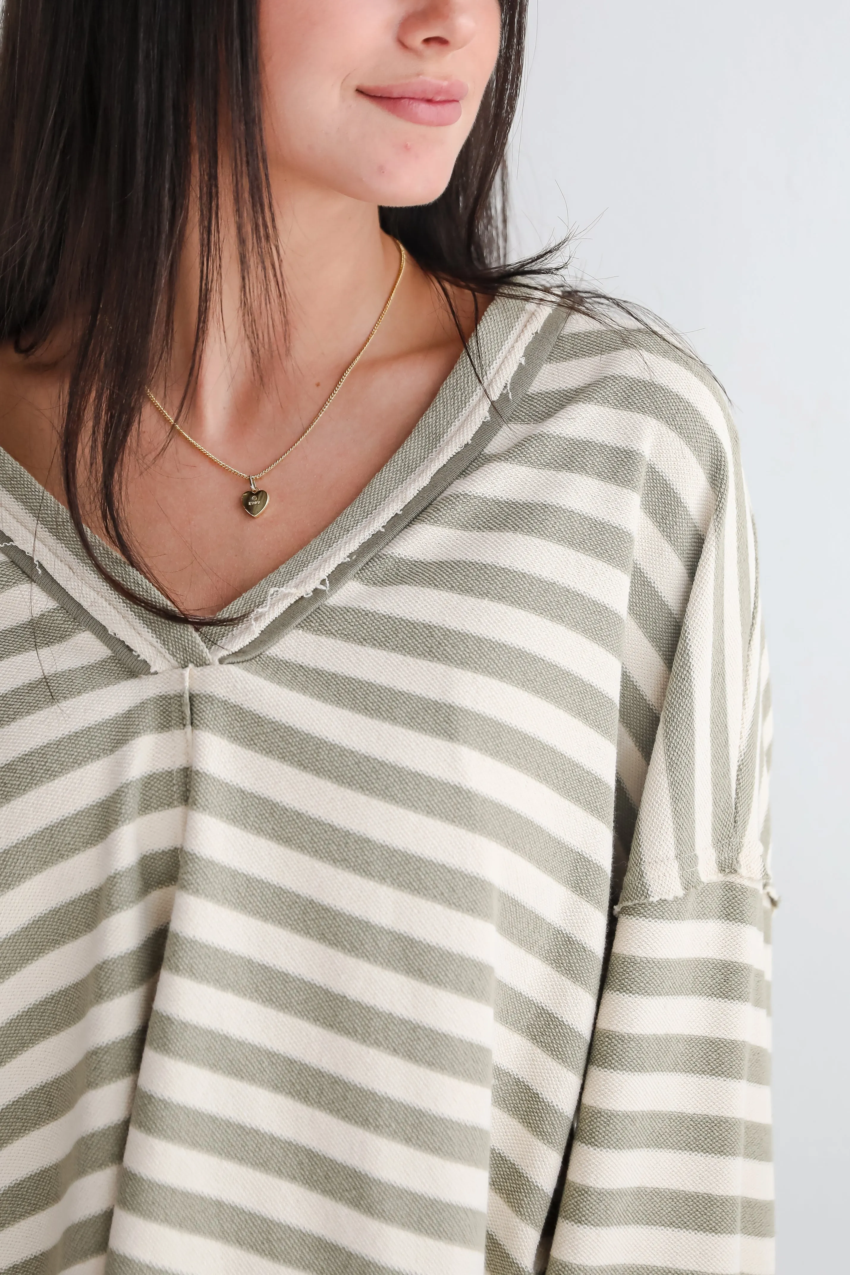 FINAL SALE - Iconic Composure Light Olive Striped Top