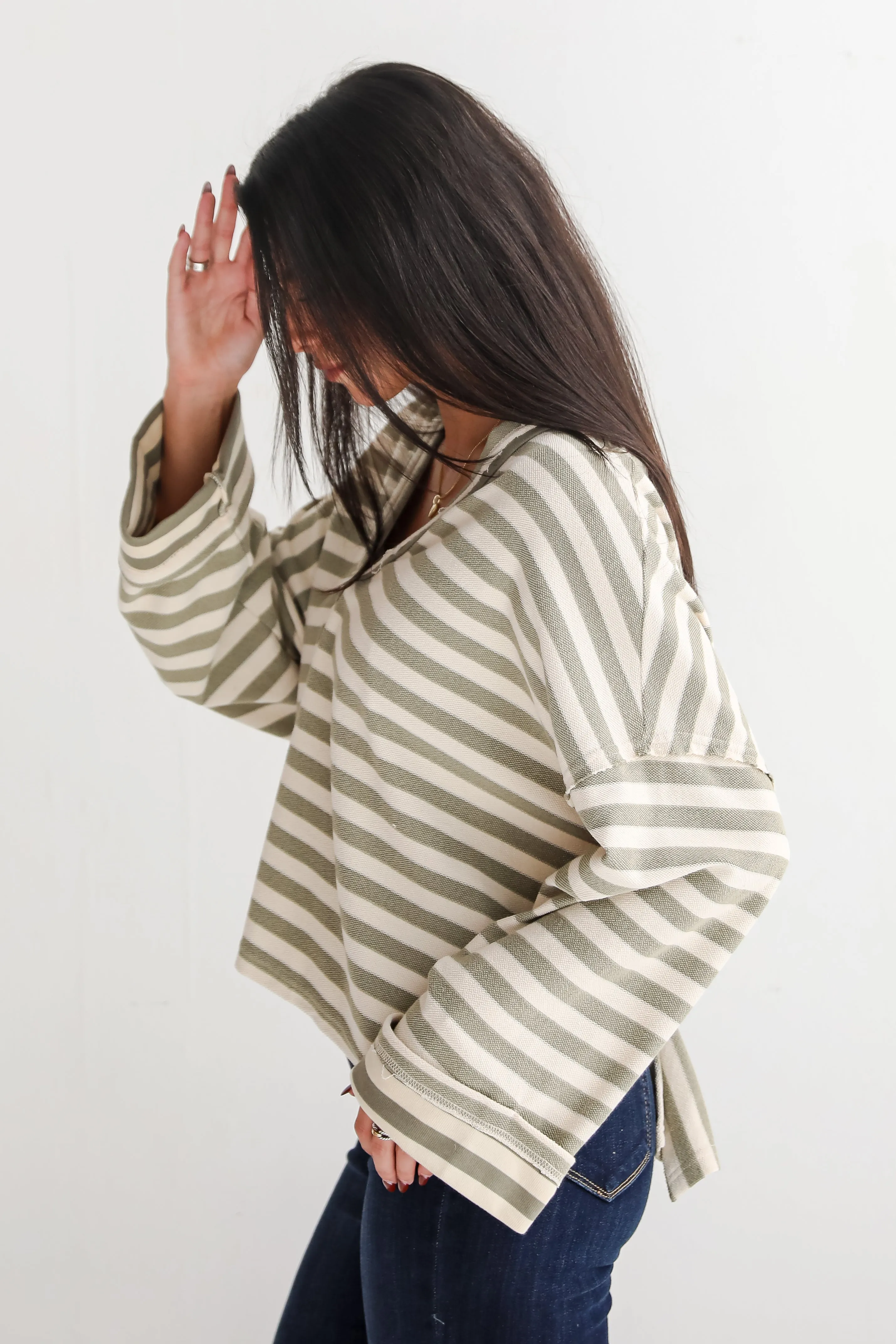 FINAL SALE - Iconic Composure Light Olive Striped Top