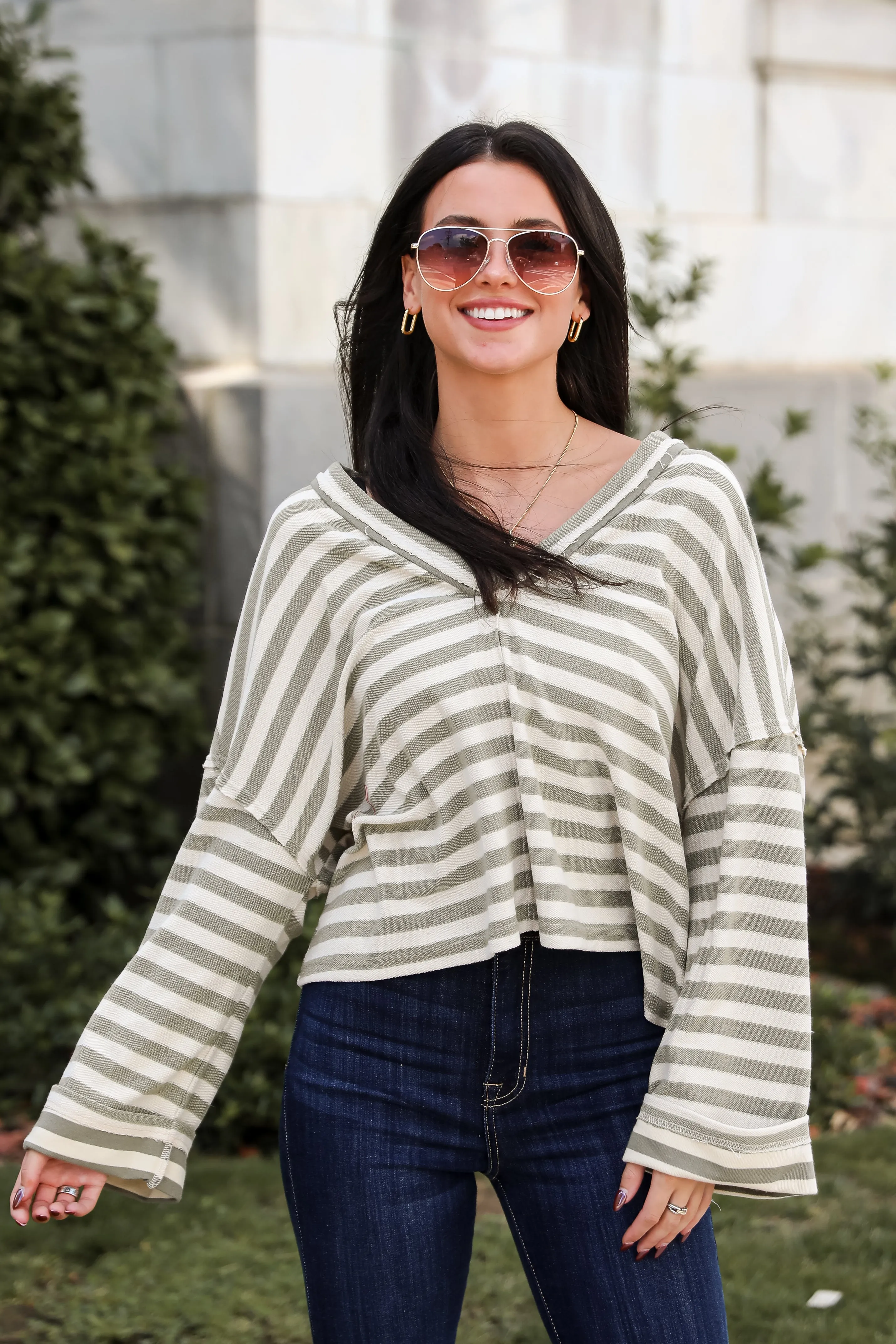 FINAL SALE - Iconic Composure Light Olive Striped Top