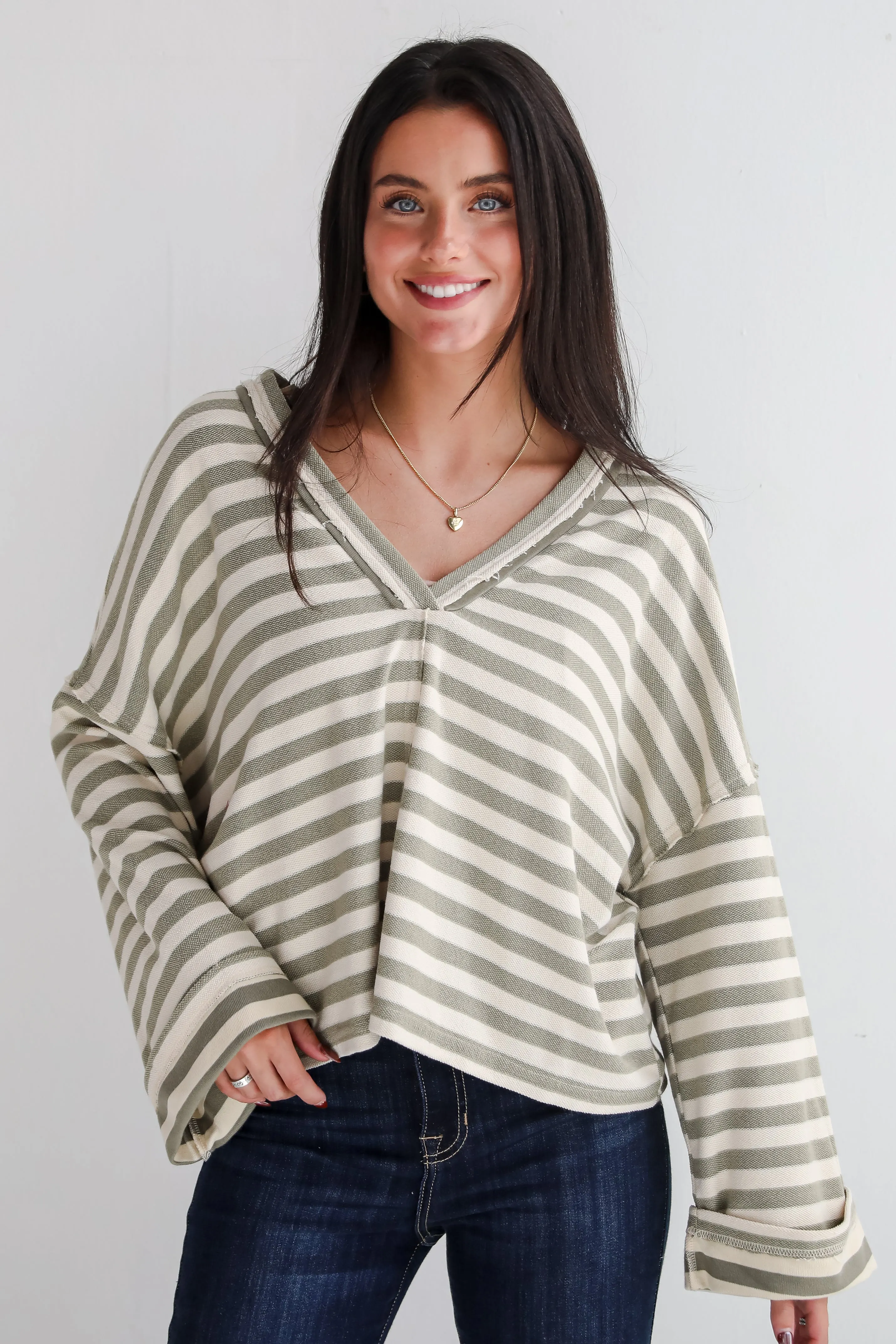 FINAL SALE - Iconic Composure Light Olive Striped Top