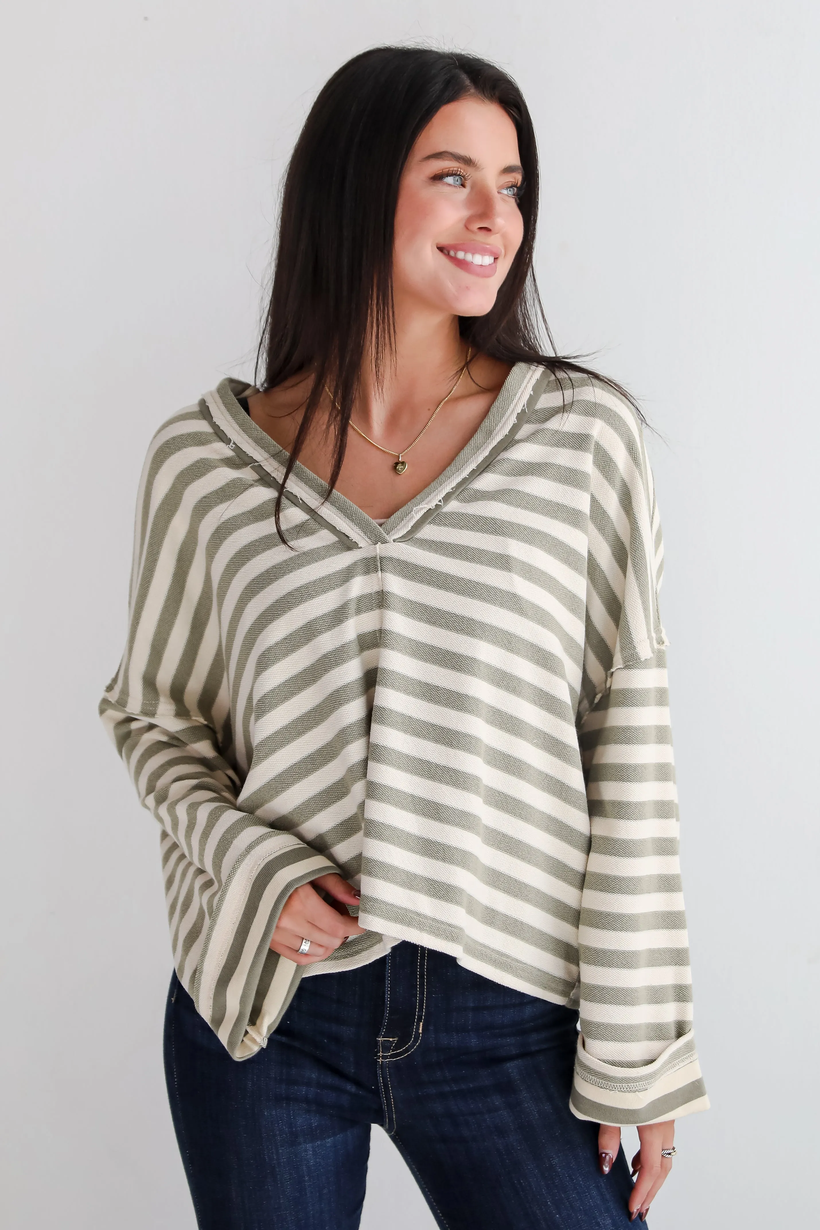 FINAL SALE - Iconic Composure Light Olive Striped Top