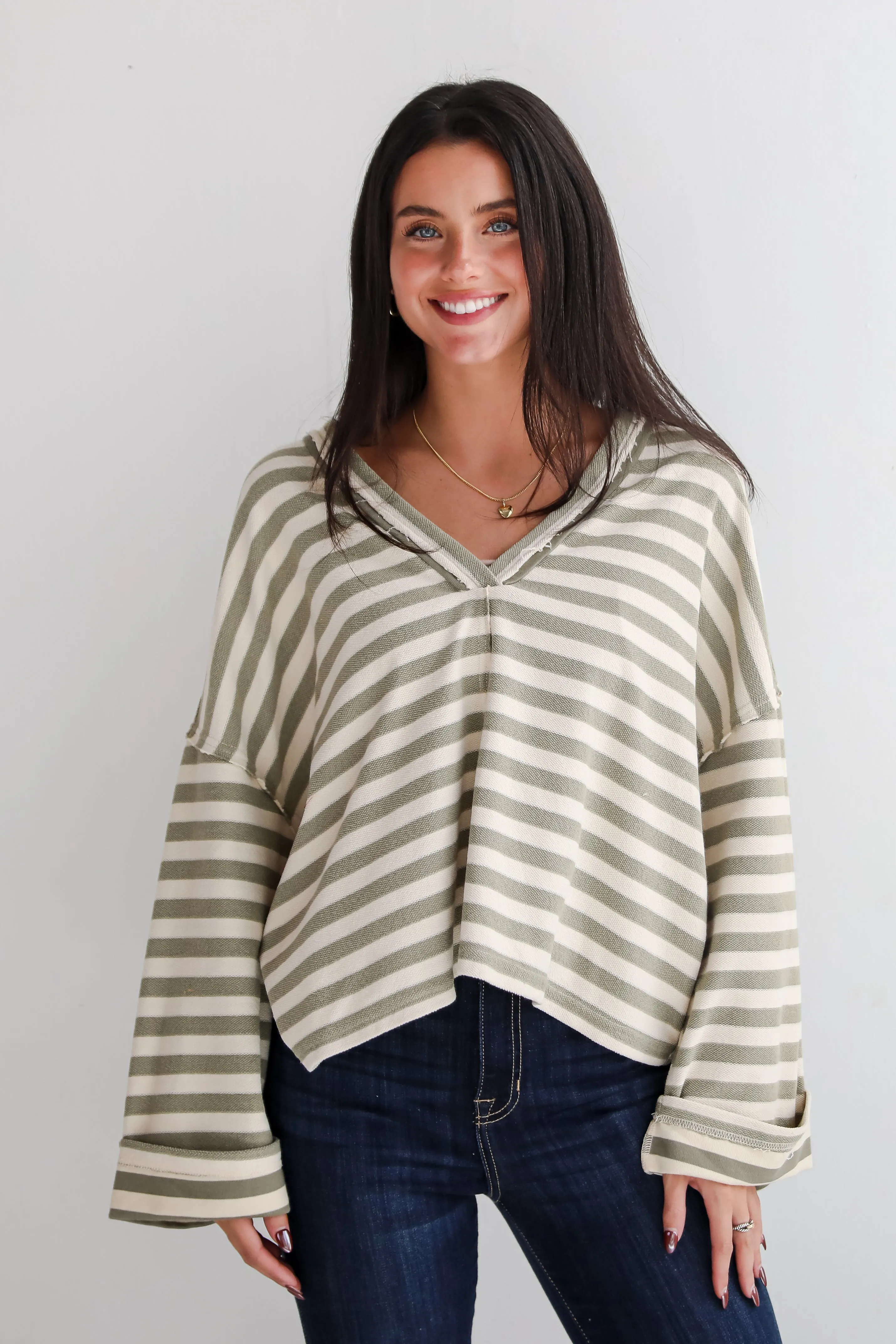 FINAL SALE - Iconic Composure Light Olive Striped Top