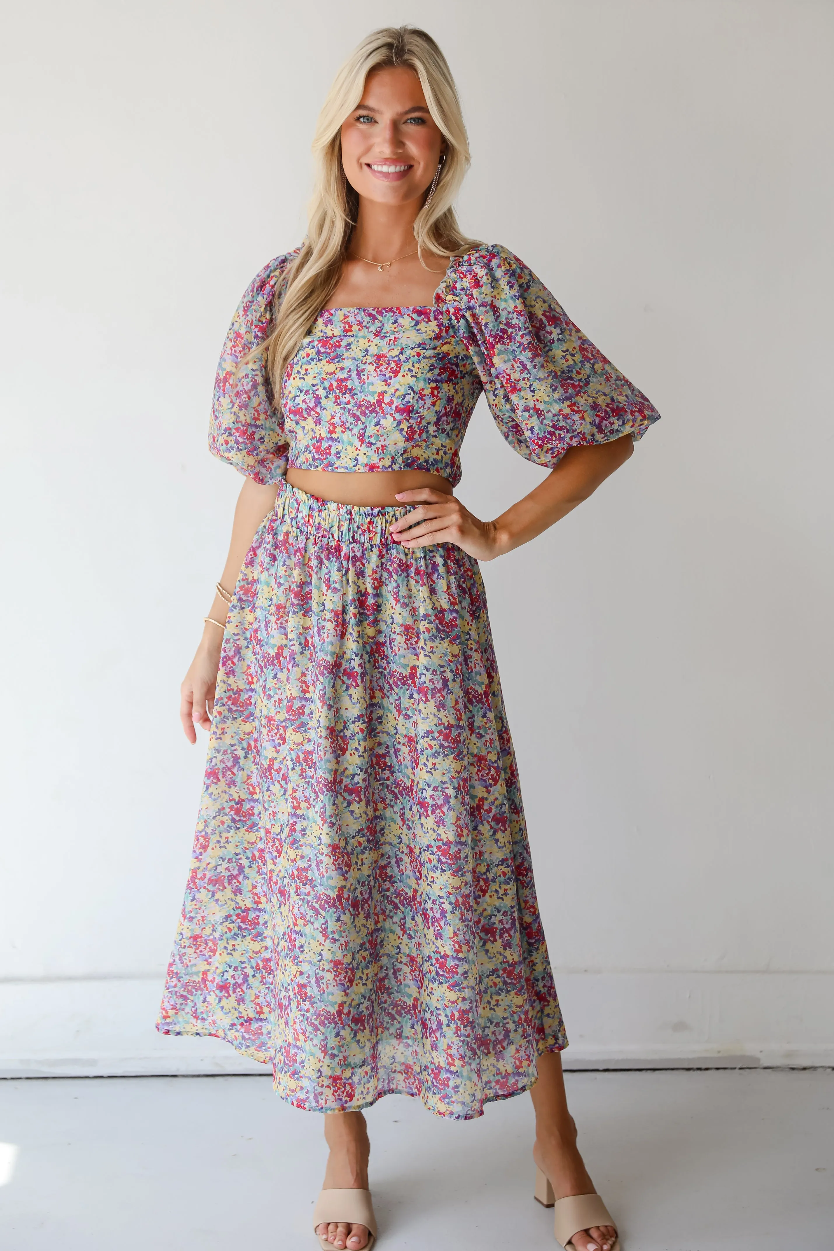 FINAL SALE - Instantly Perfect Multicolored Floral Cropped Blouse