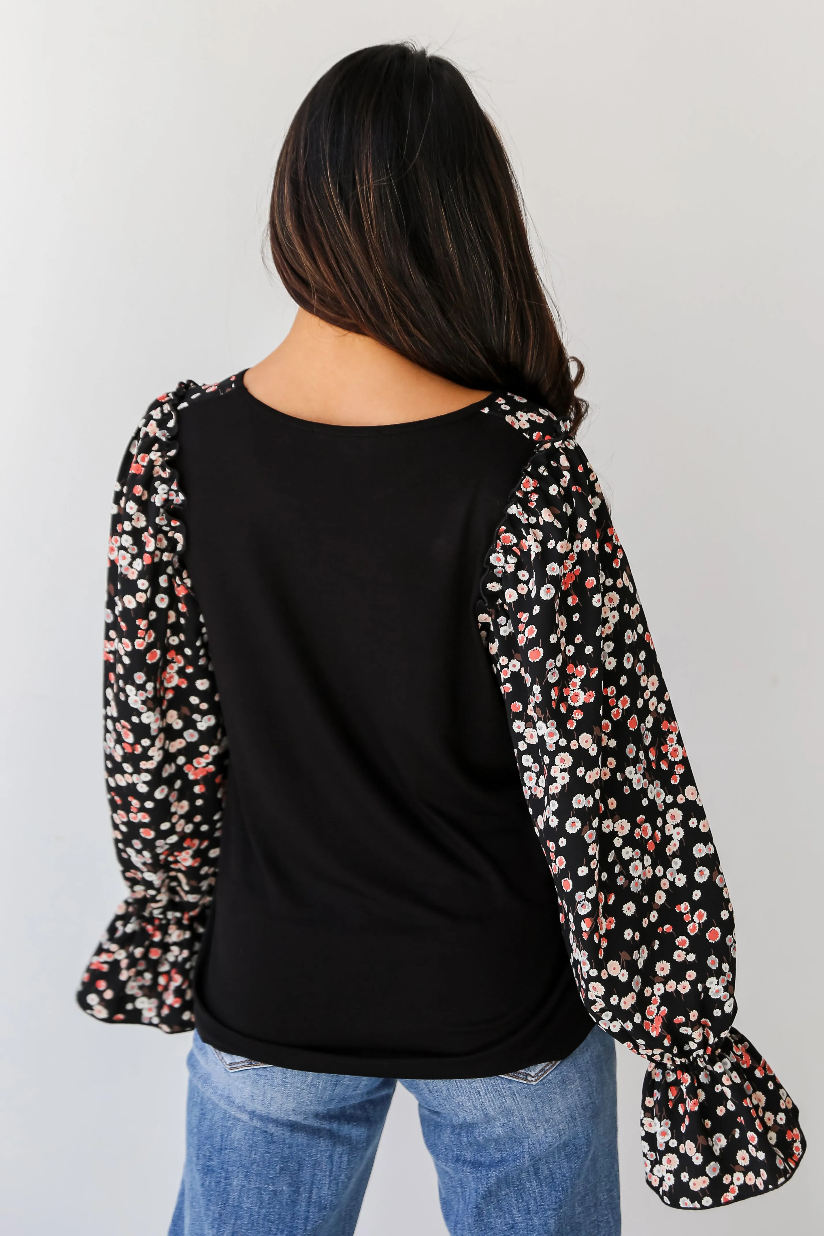 FINAL SALE - Instinctively Sweet Black Floral Sleeve Blouse