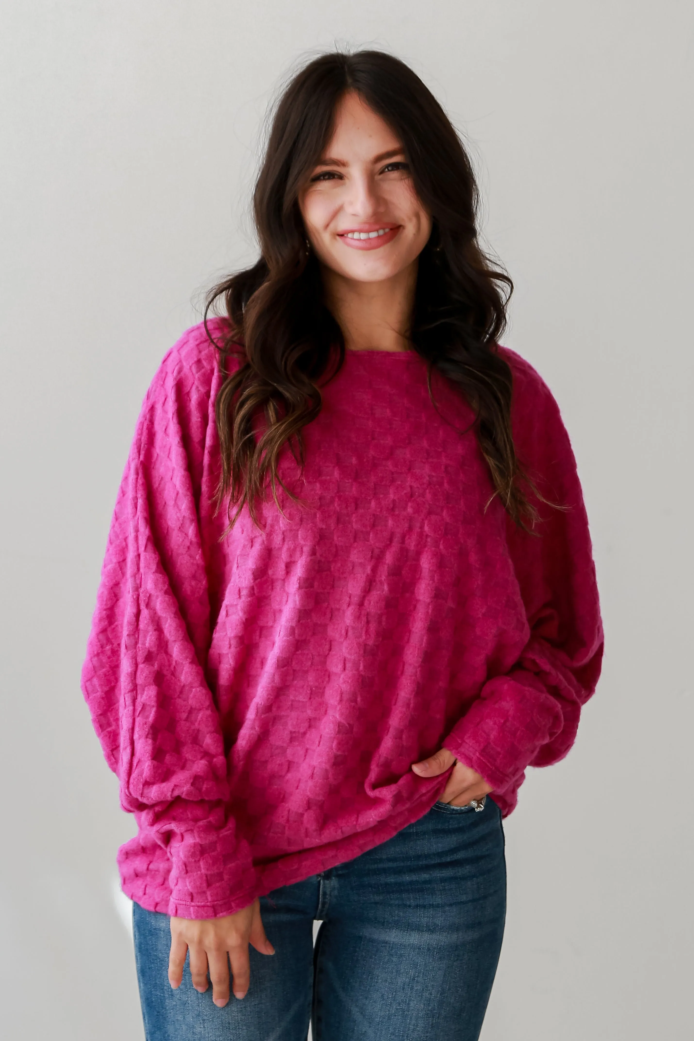 FINAL SALE - Kendall Magenta Checkered Knit Top