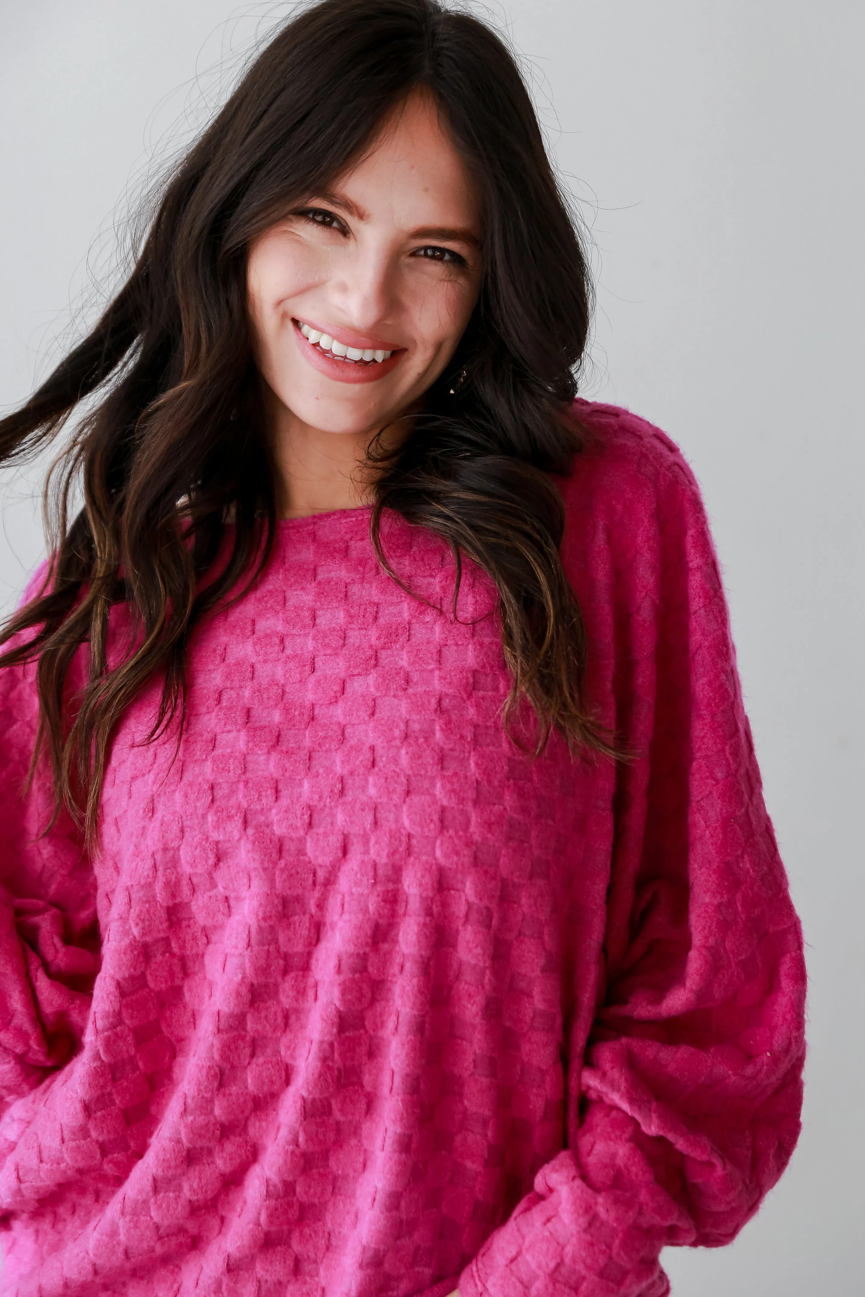 FINAL SALE - Kendall Magenta Checkered Knit Top