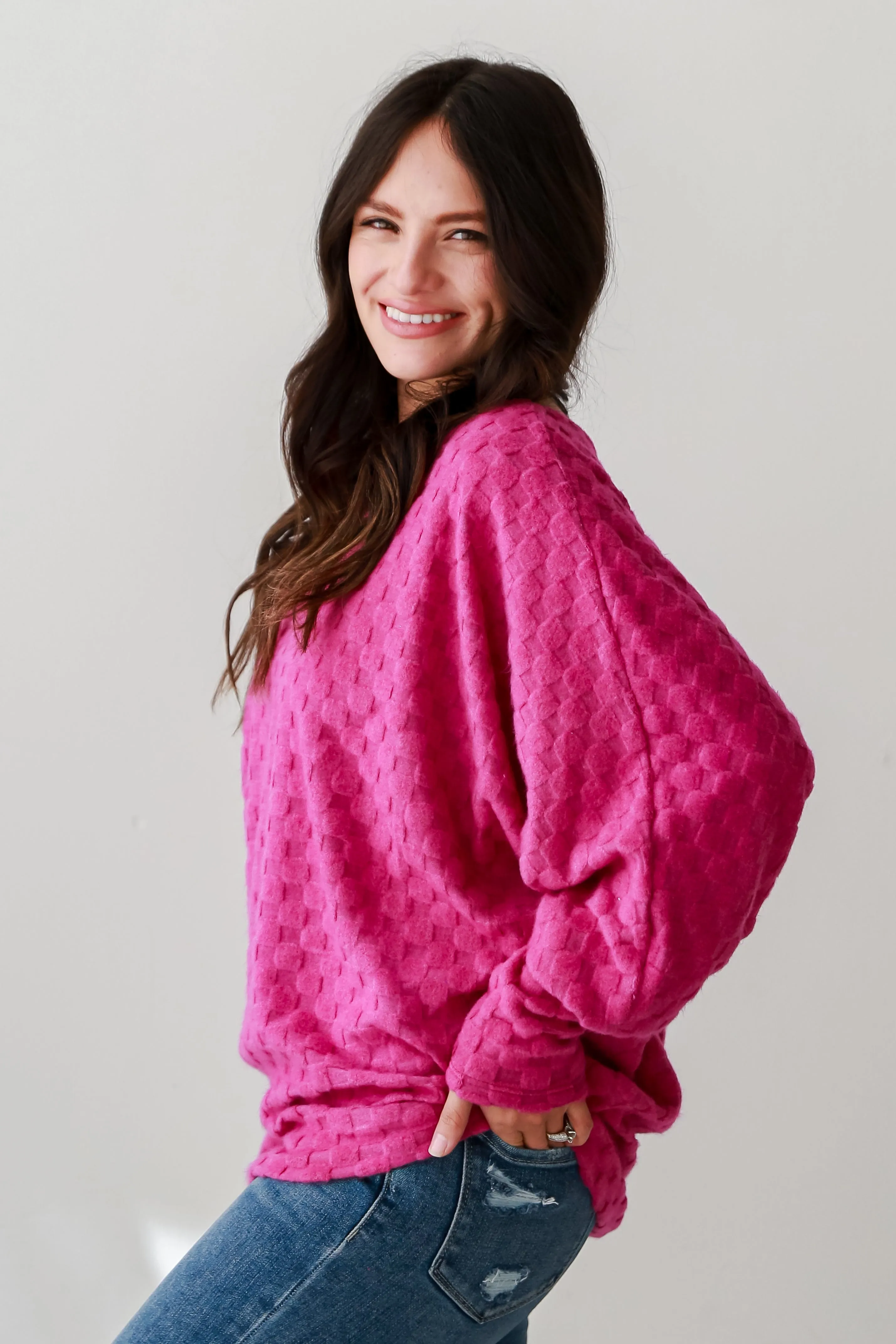 FINAL SALE - Kendall Magenta Checkered Knit Top