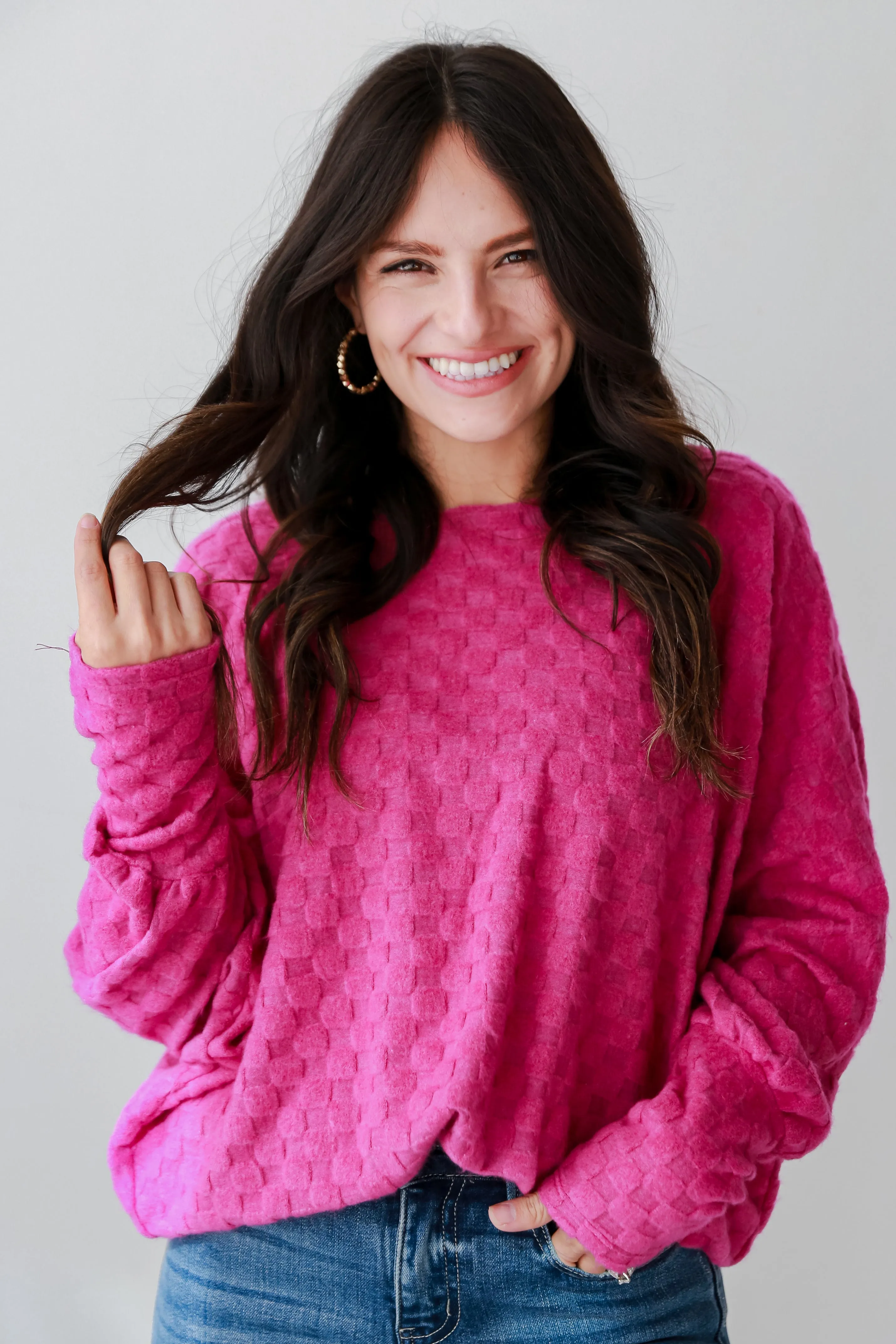 FINAL SALE - Kendall Magenta Checkered Knit Top
