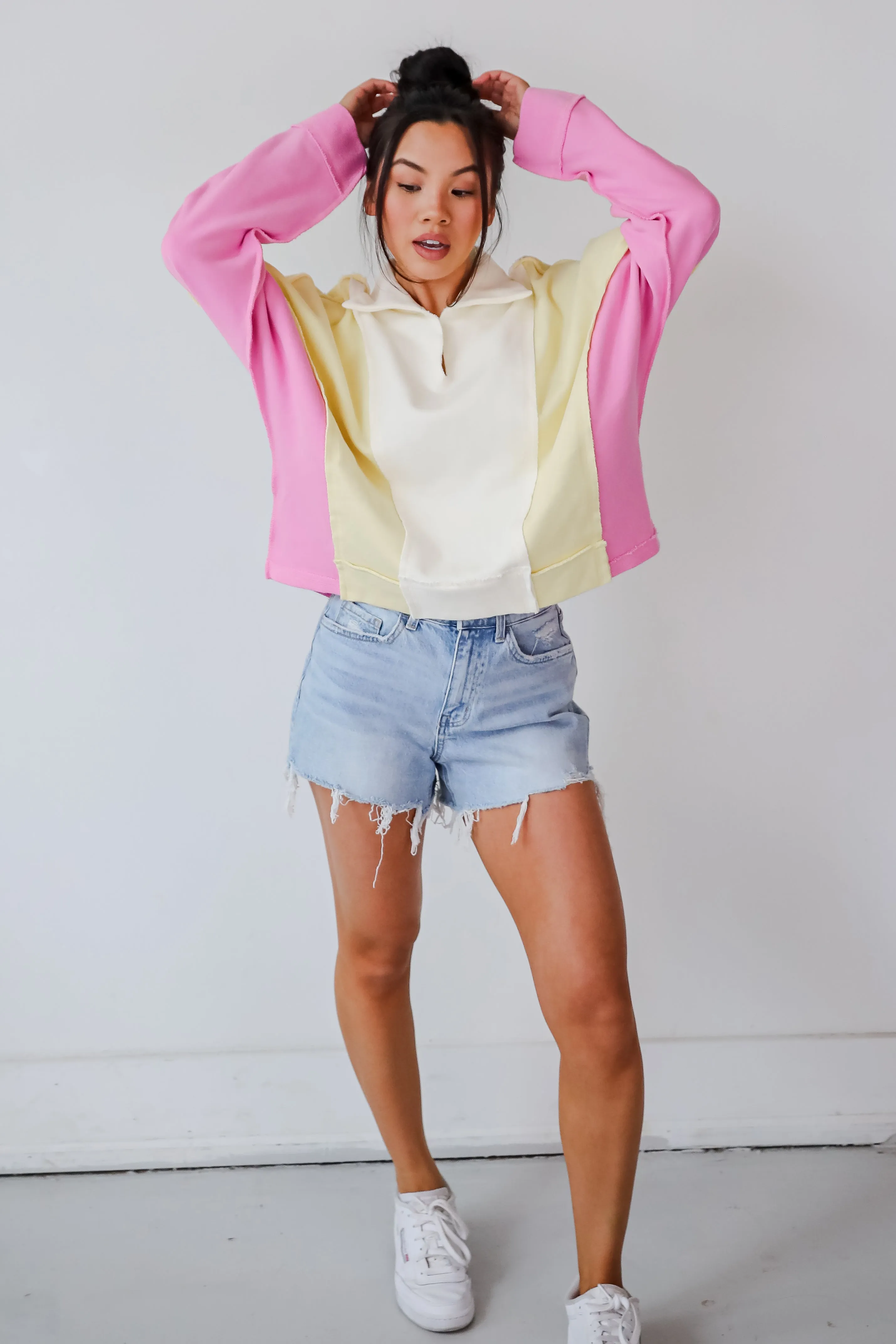 FINAL SALE - Lucky Cutie Pink Color Block Collared Pullover